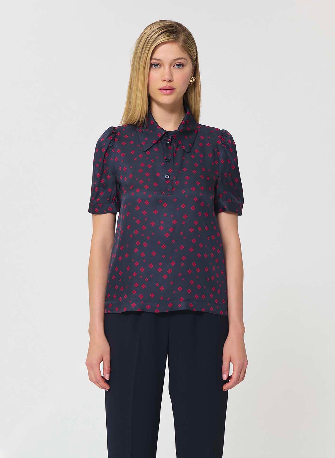 Polo satiné à motif trèfles TARA JARMON Bleu