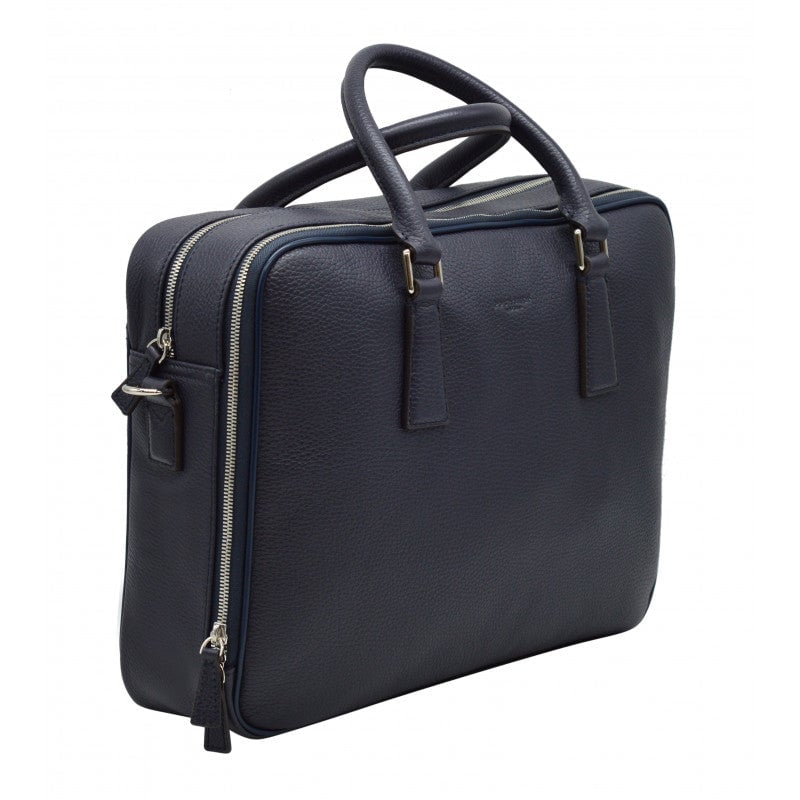 Cowhide leather document holder POURCHET Blue