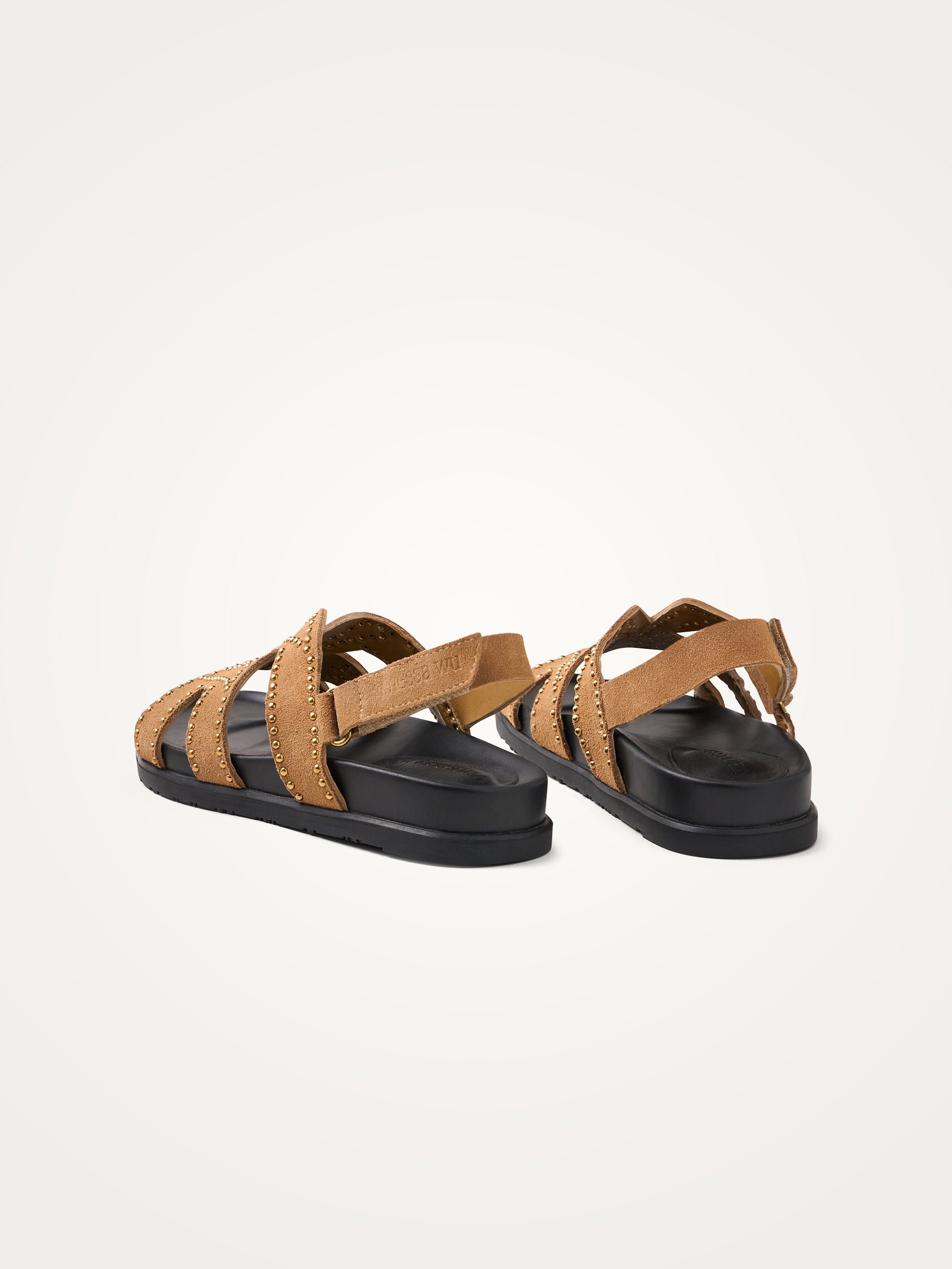 Flat suede sandals with studded straps VANESSA WU Brown