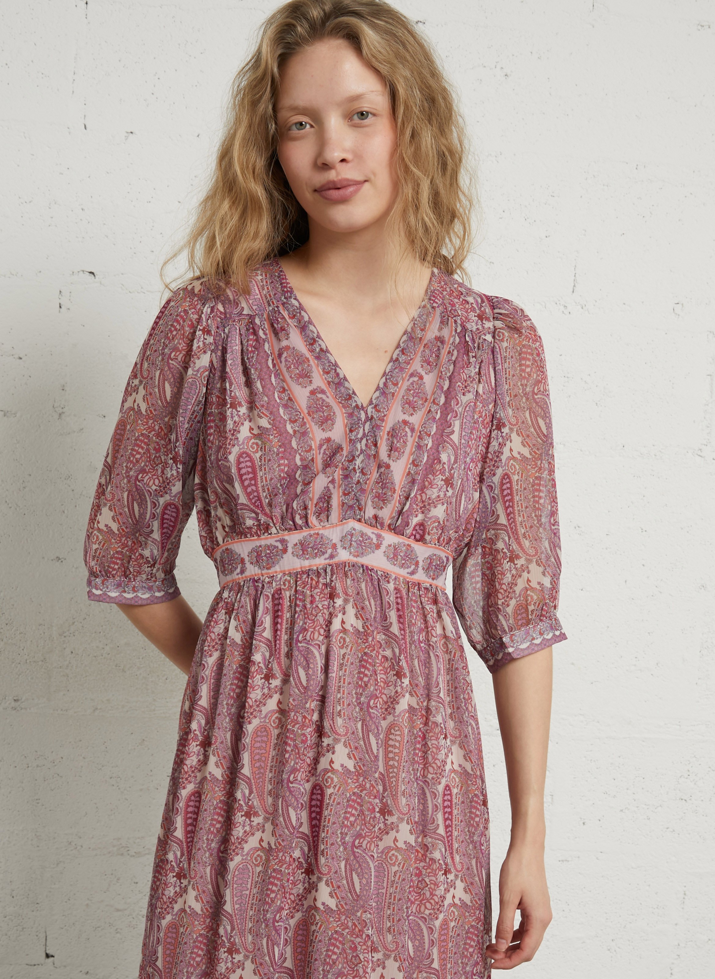 Robe longue droite col V SUD EXPRESS Rose