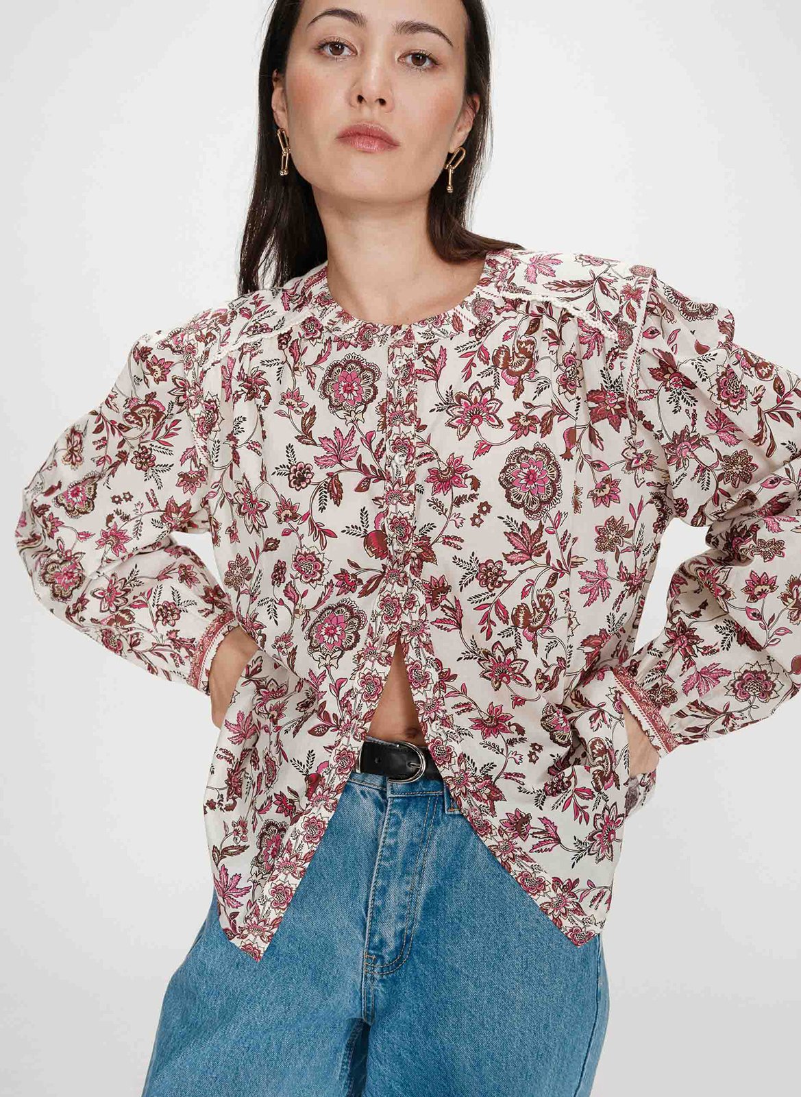 Blouse col rond droite imprimée GRACE ET MILA Rose