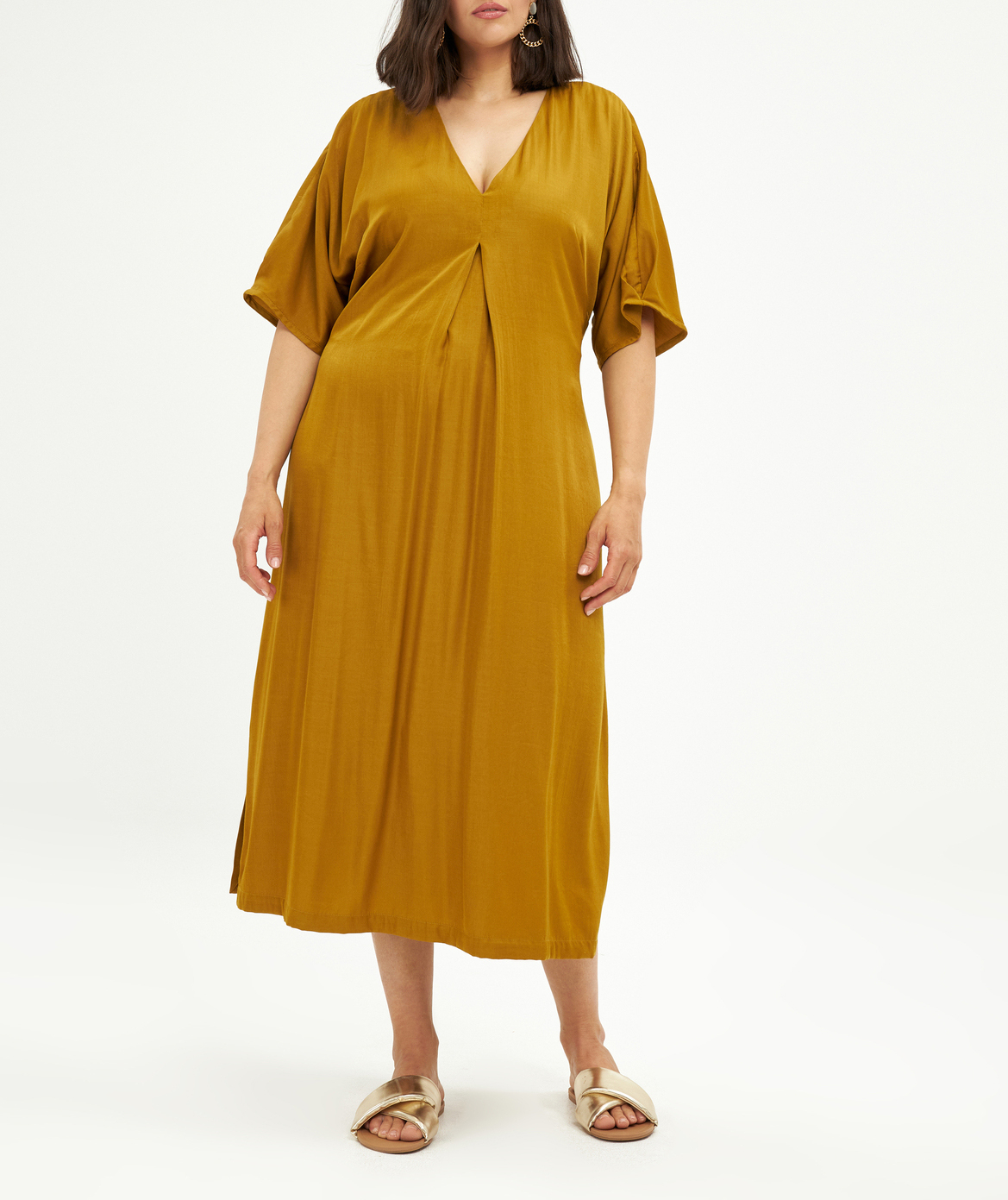 Midi V-neck dress MAT FASHION Yellow