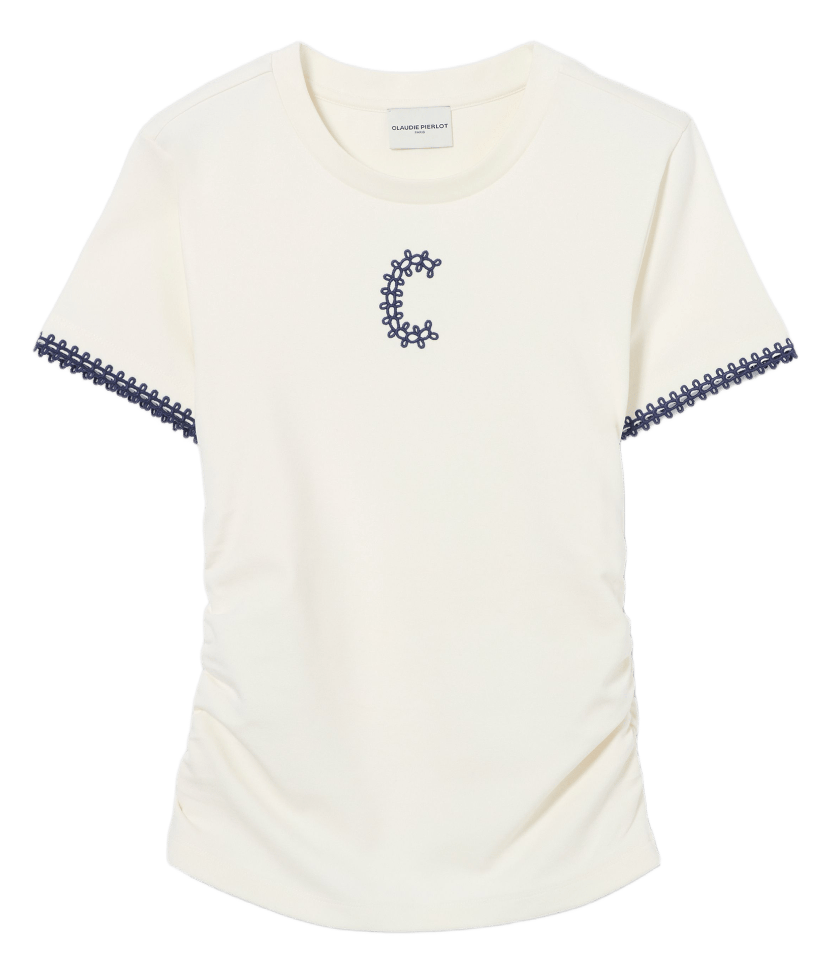 Recht T-shirt met ronde hals en geborduurd detail. CLAUDIE PIERLOT
