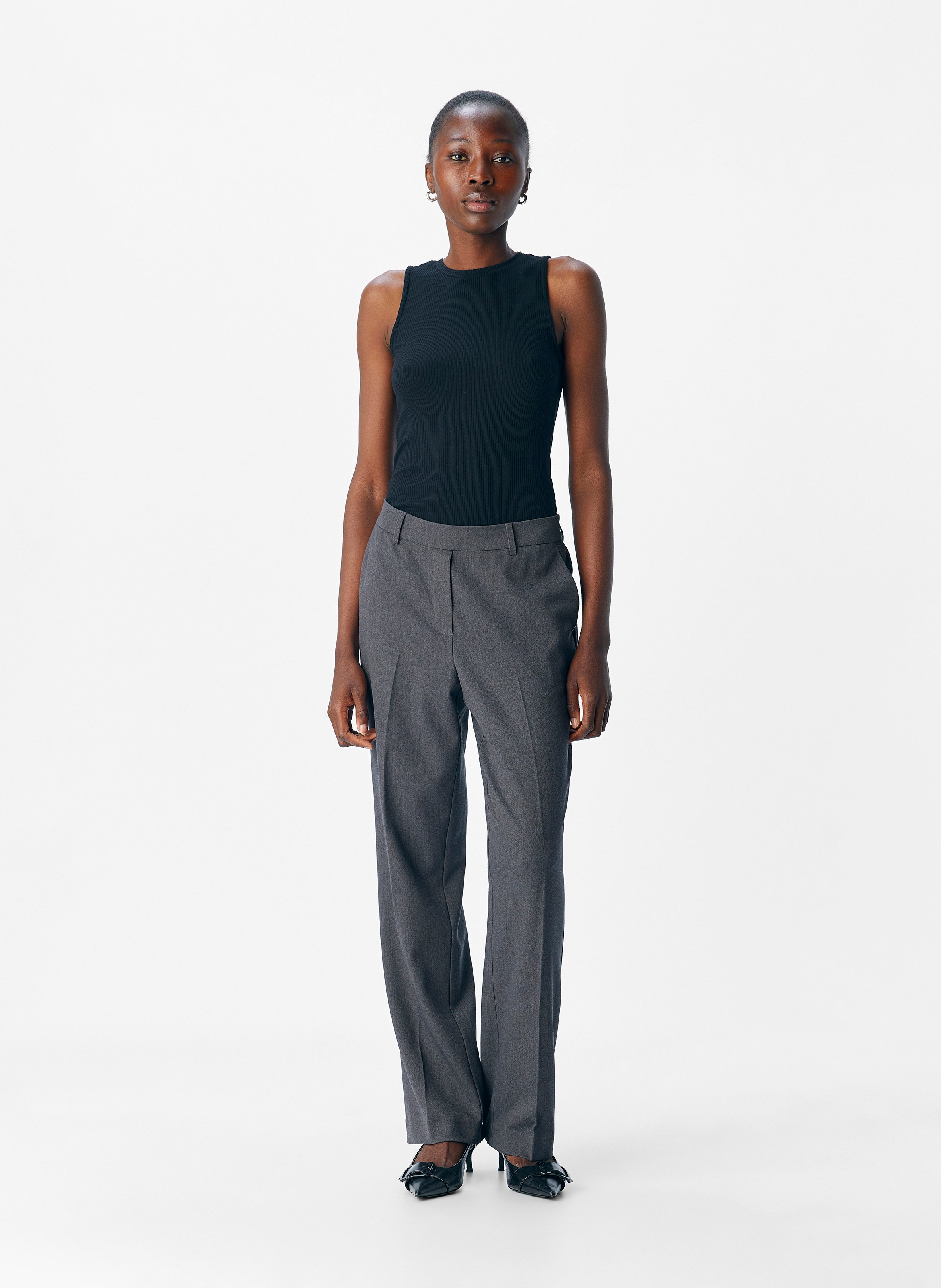 Mid-rise straight-leg pants OBJECT Grey