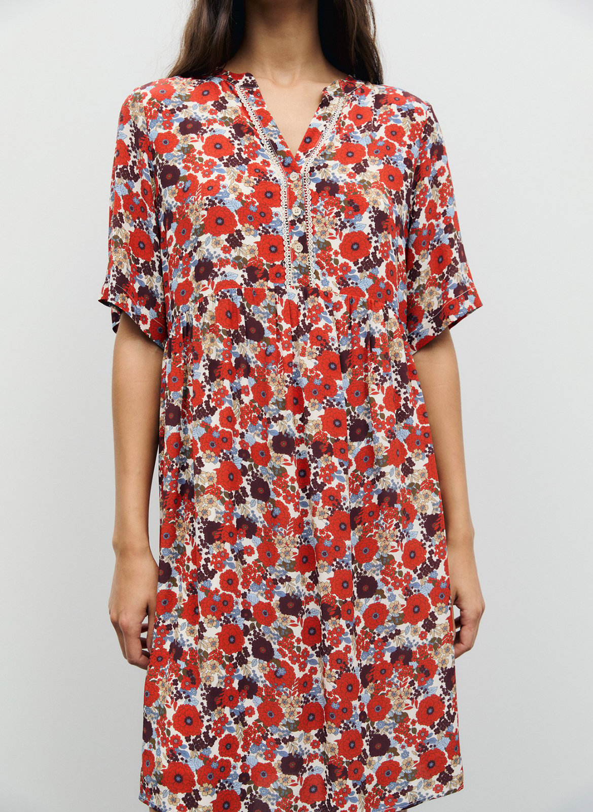 Short printed V-neck dress GERARD DAREL Beige
