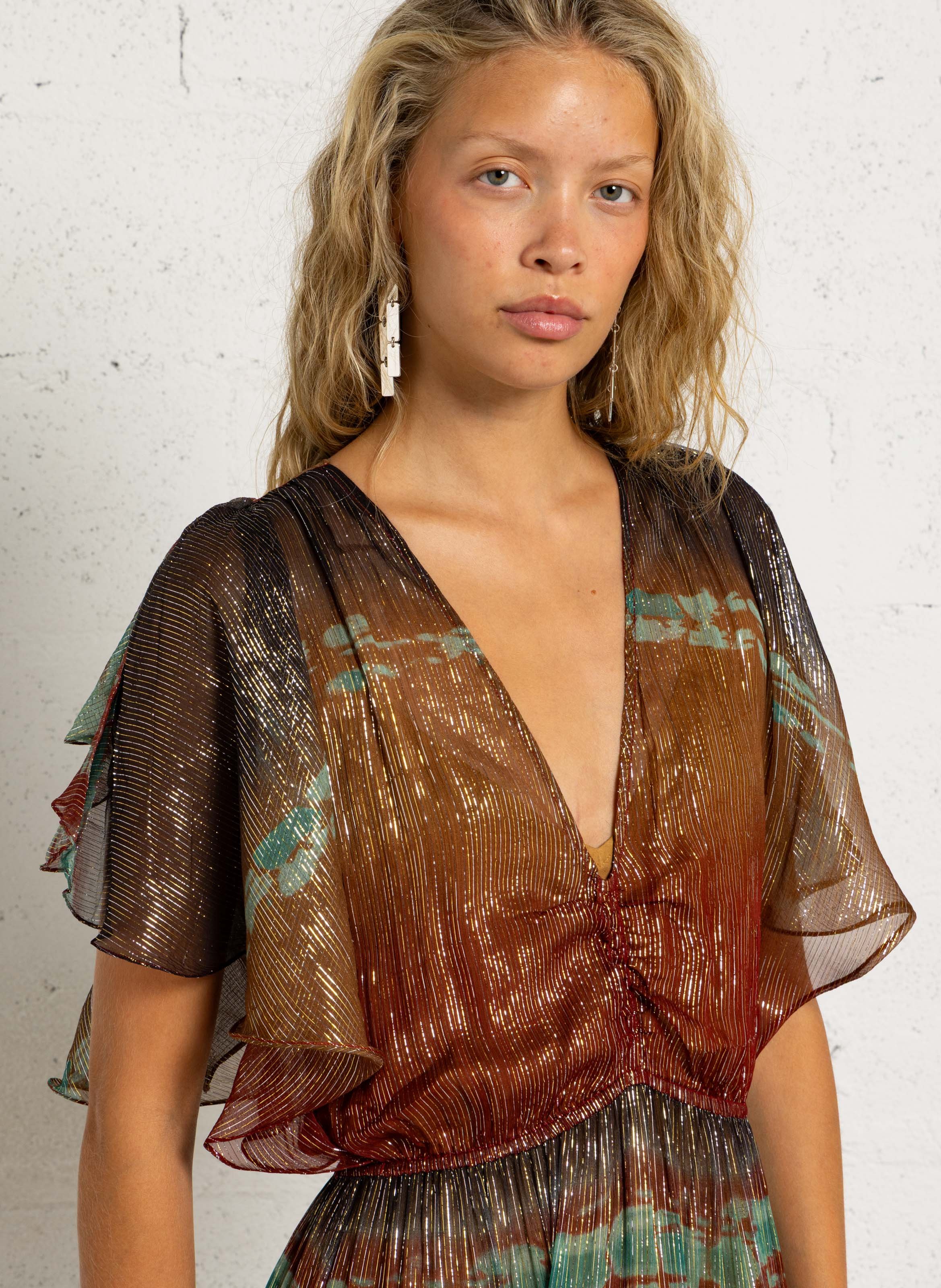Robe longue imprimée col v MES DEMOISELLES Multicolore