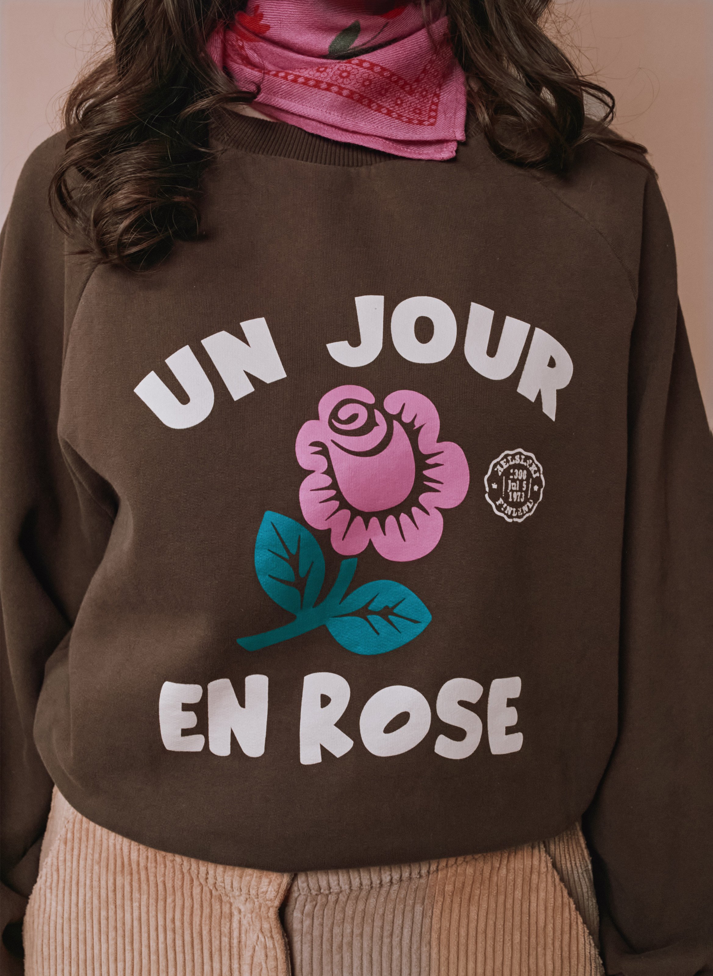 Sweat oversize col rond en coton bio imprimé EMILE ET IDA Marron