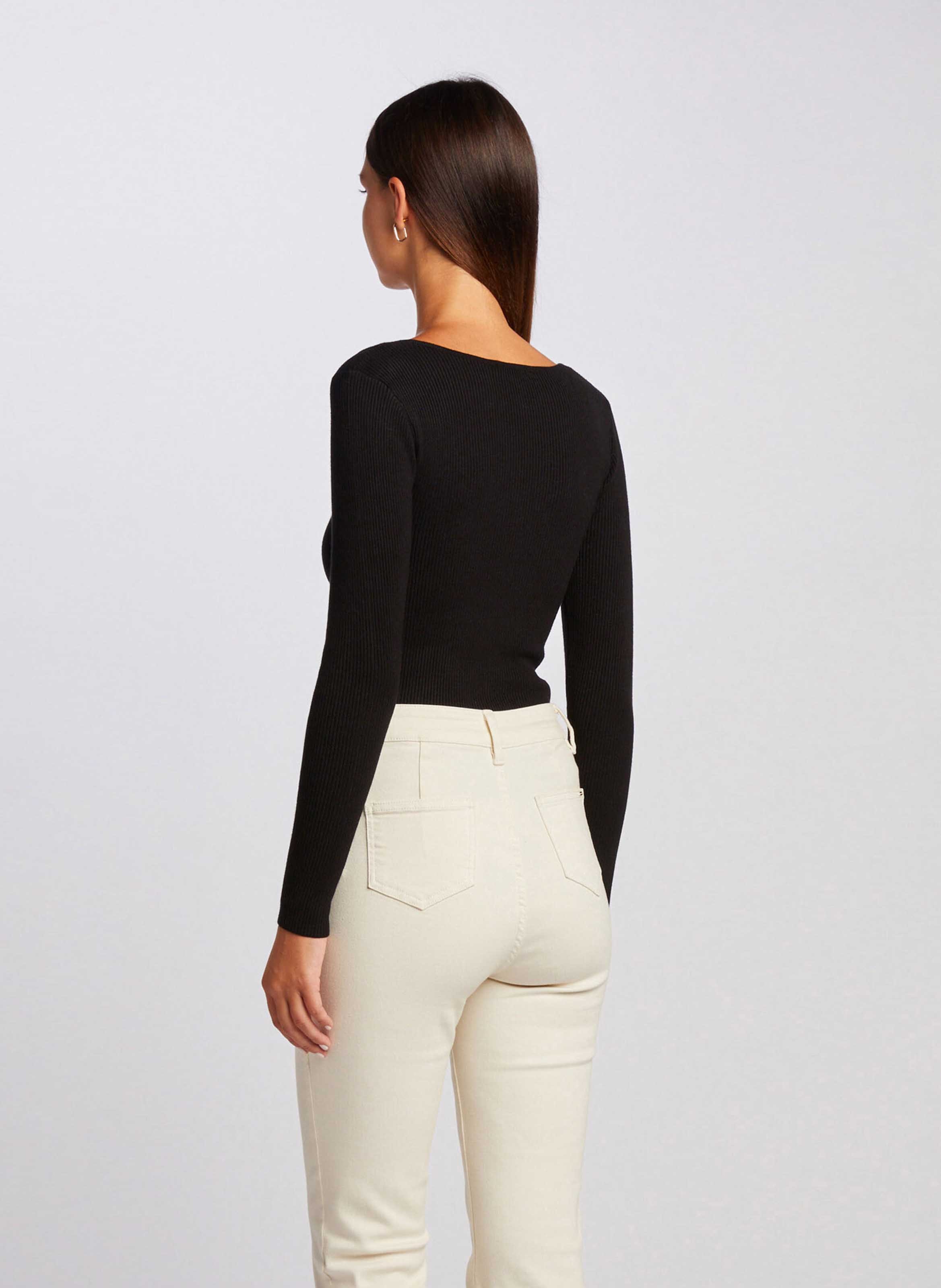 Rib-knit V-neck sweater MORGAN Black