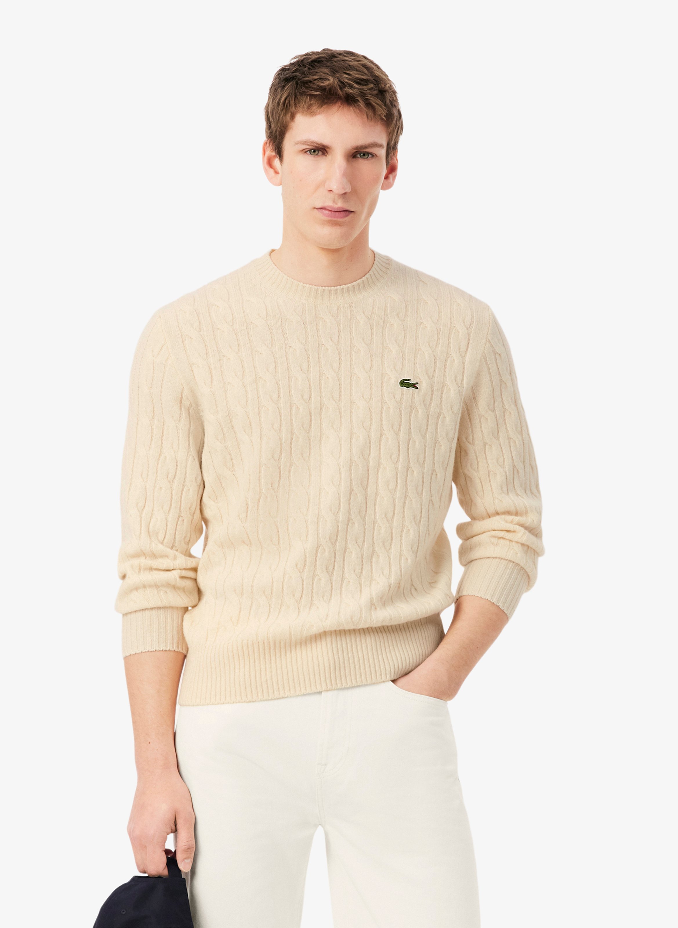 Straight wool cable-knit round-neck jumper LACOSTE