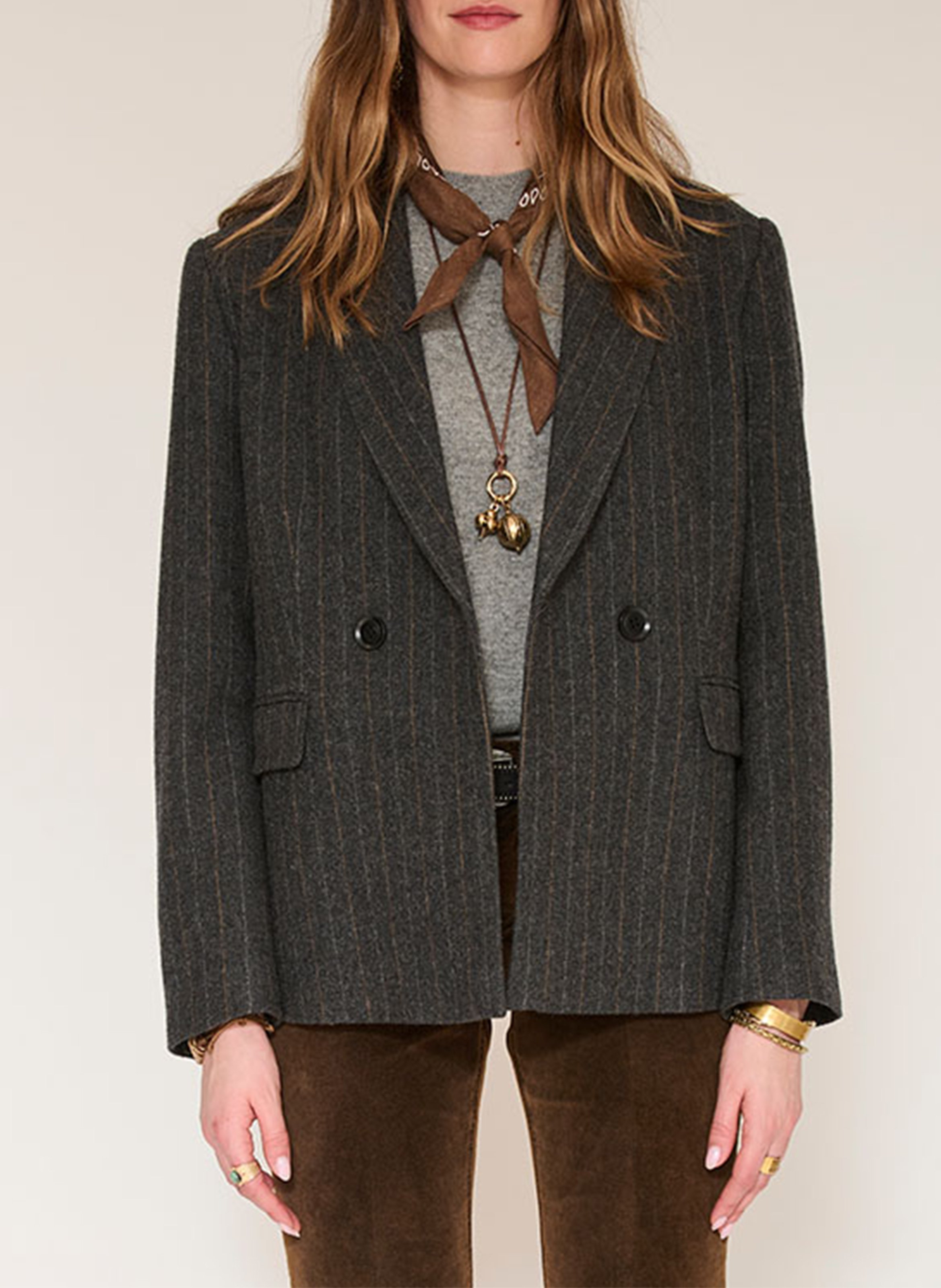 Veste tailleur droite rayée en laine mélangée MKT Gris