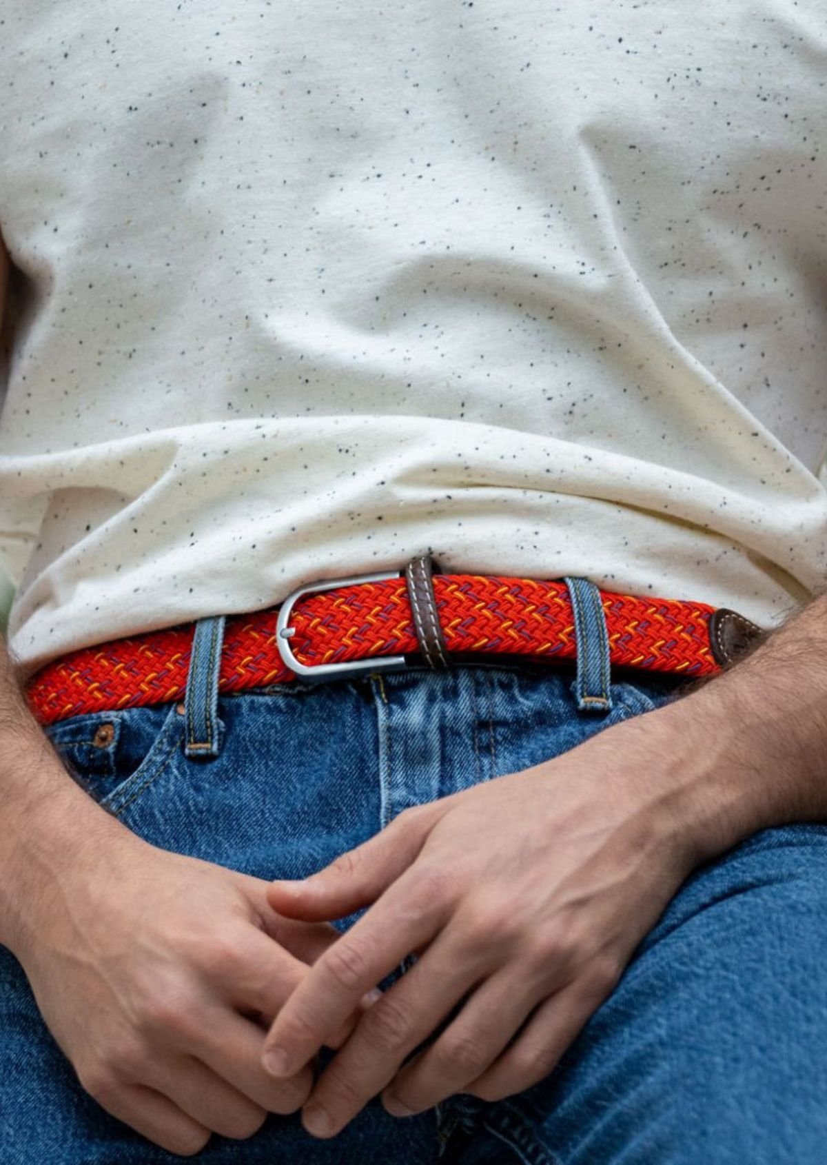 Multicolored braided elastic belt BILLYBELT Red