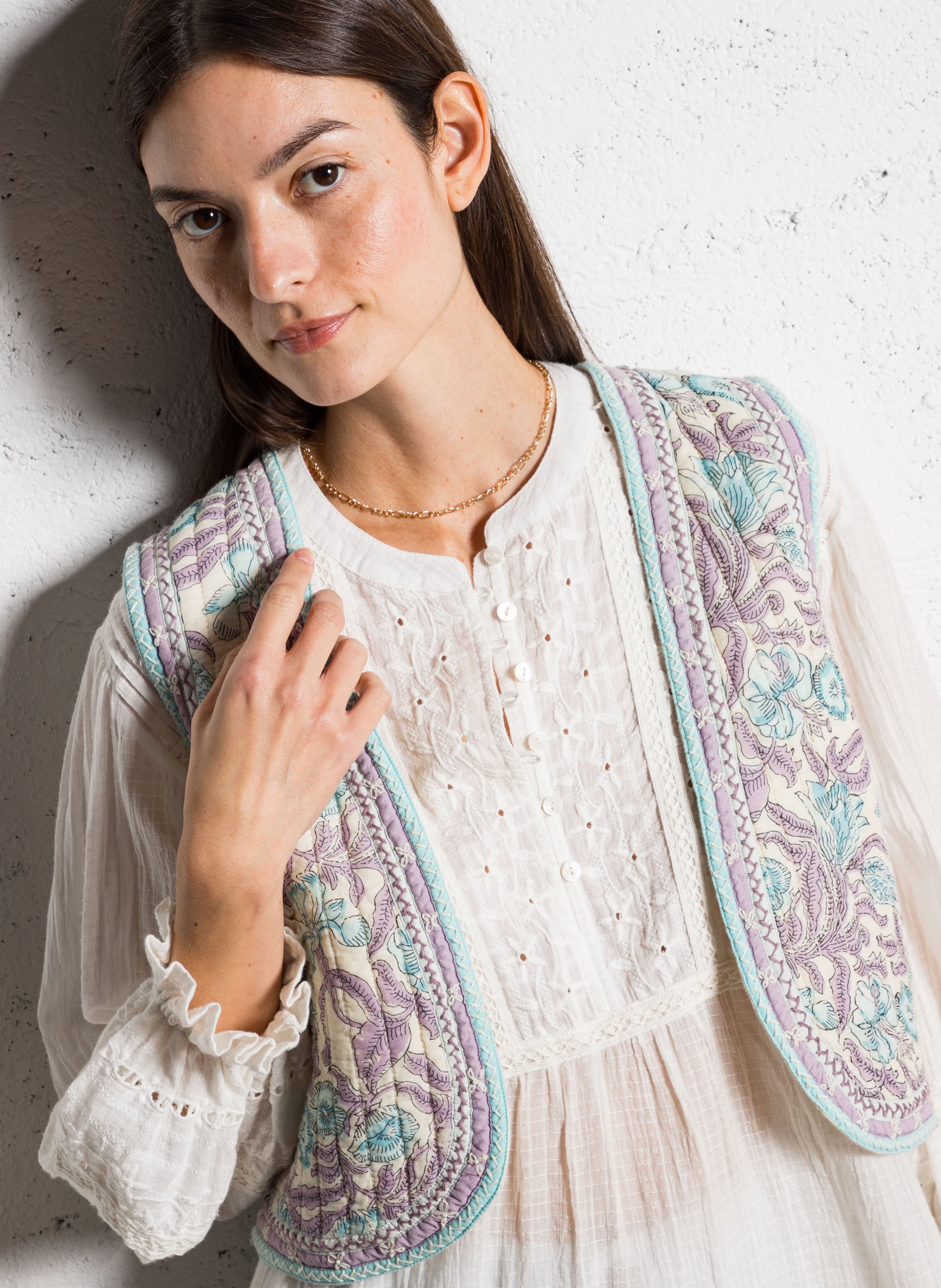 Veste col rond à imprimé floral MAISON HOTEL Bleu