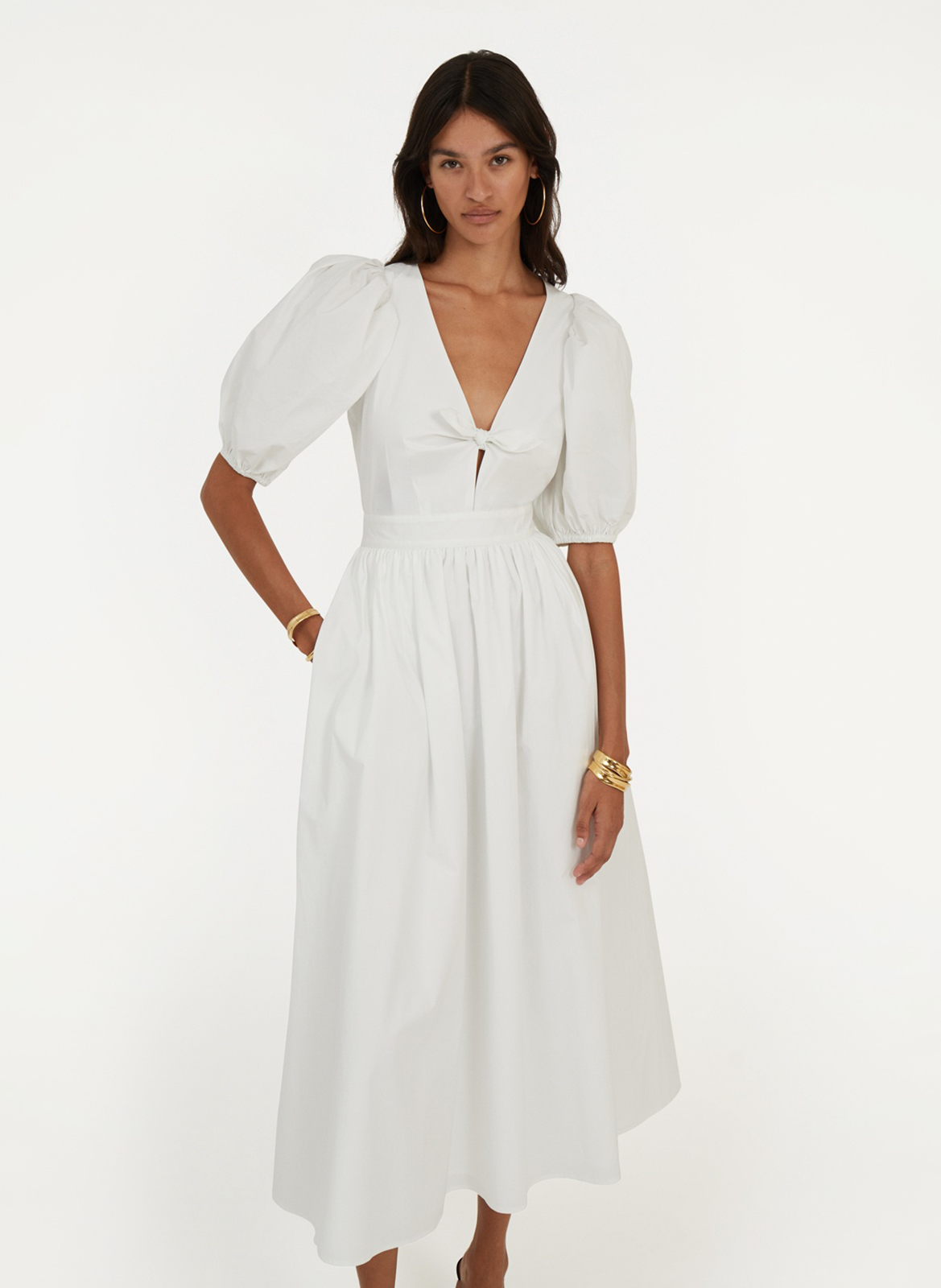 Long cotton-blend dress ROTATE White