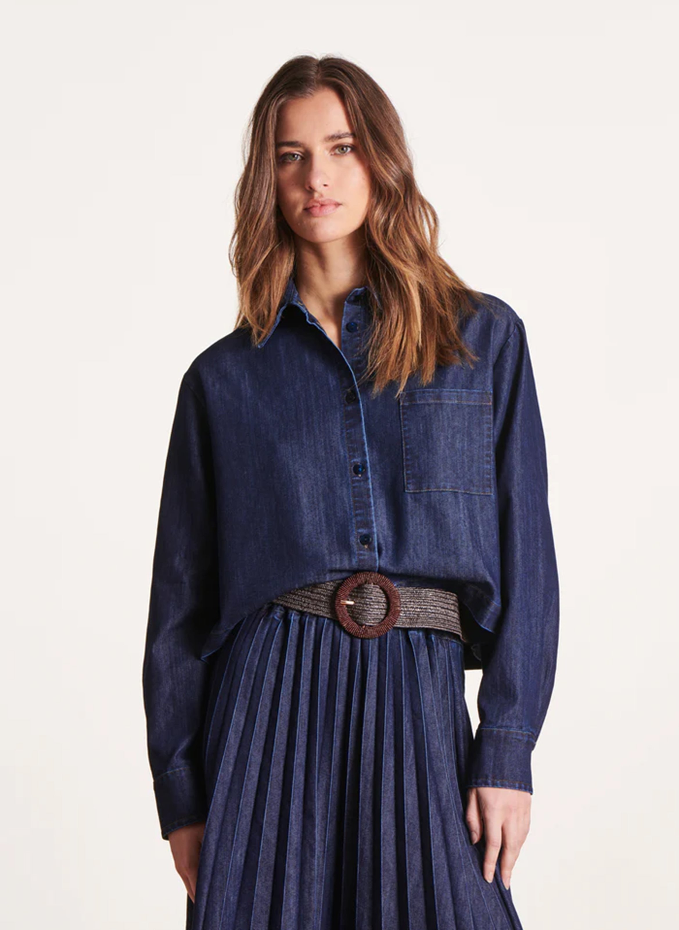 Chemise courte en jean  LA FEE MARABOUTEE Bleu
