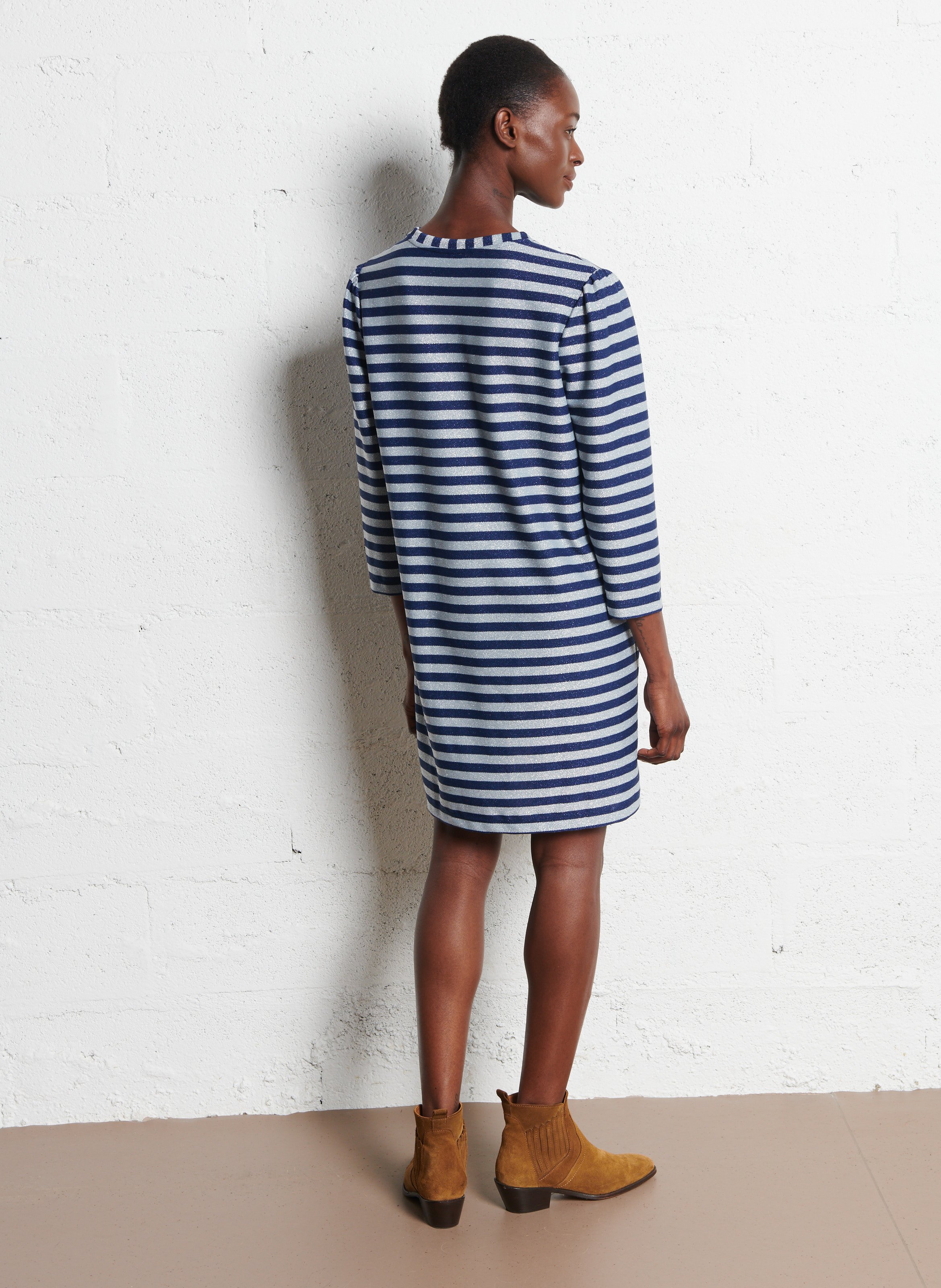 Robe courte col rond rayée I CODE Bleu