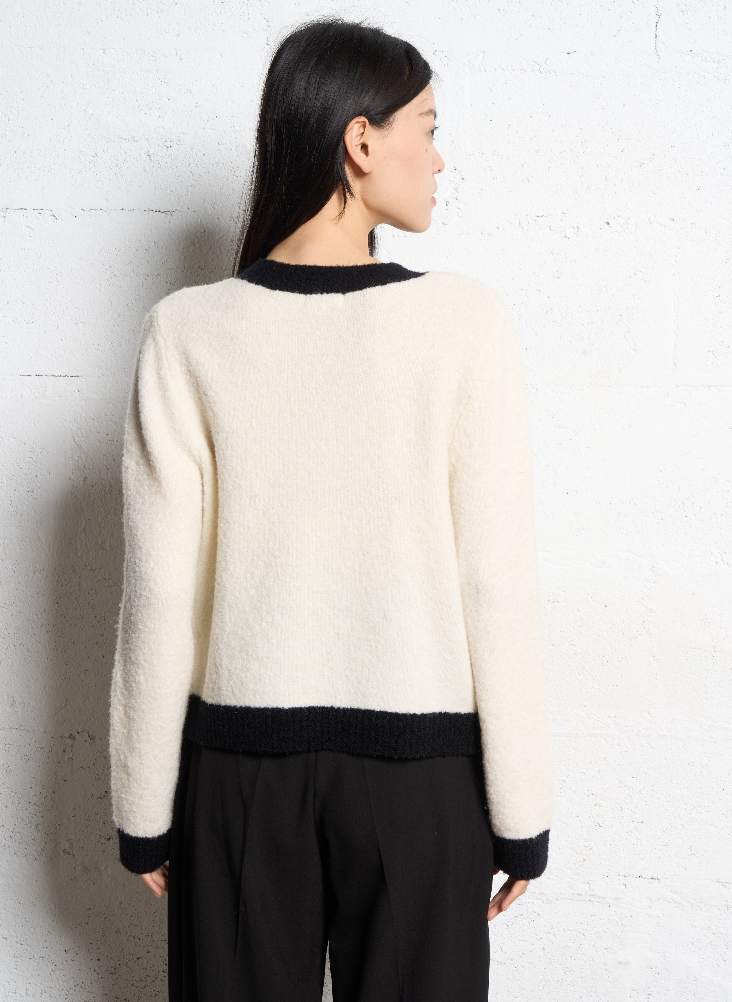 Cardigan col rond en laine mélangée SUNCOO Blanc