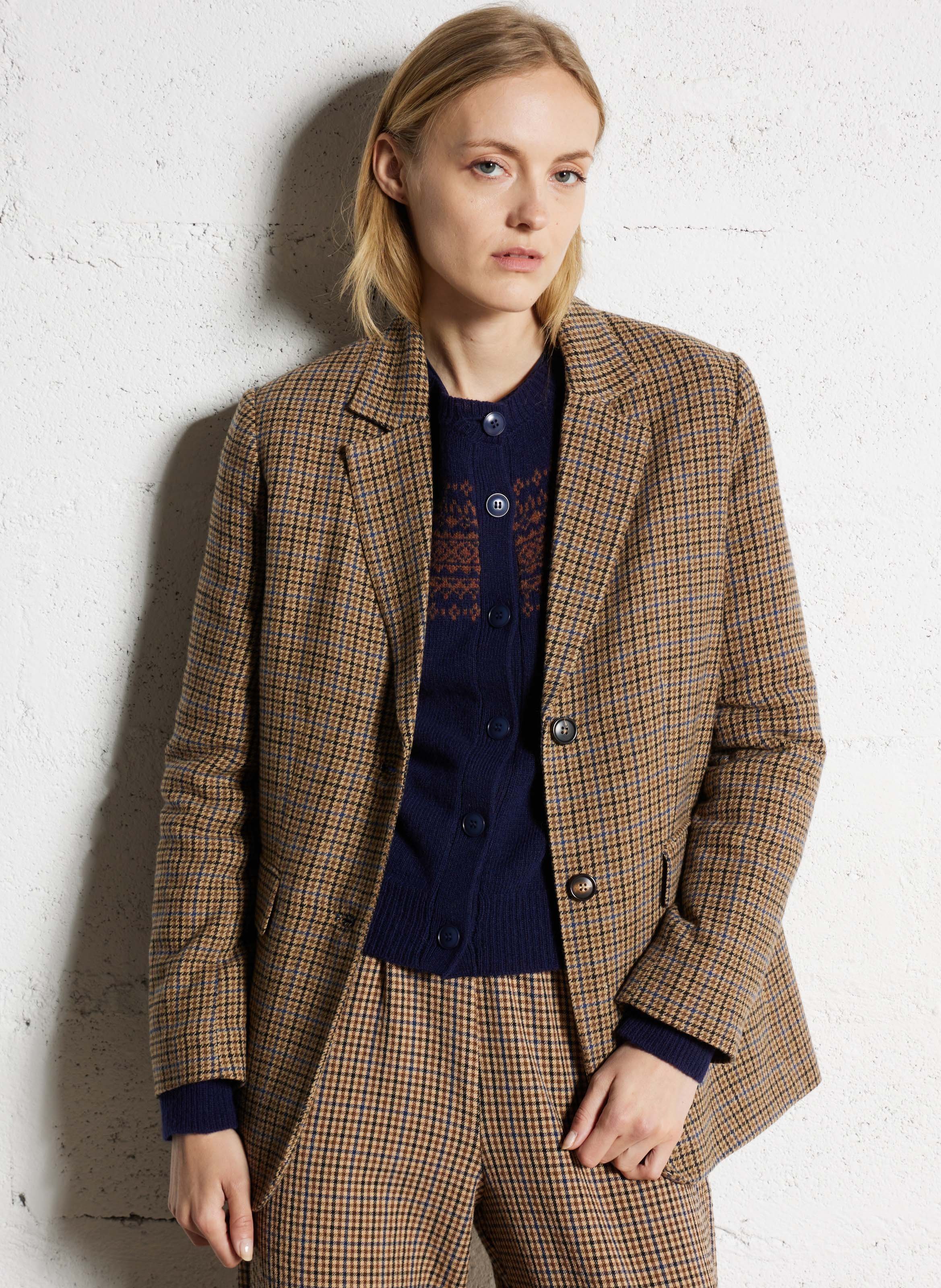 Veste droite motif pied-de-poule avec écharpe NICE THINGS Beige