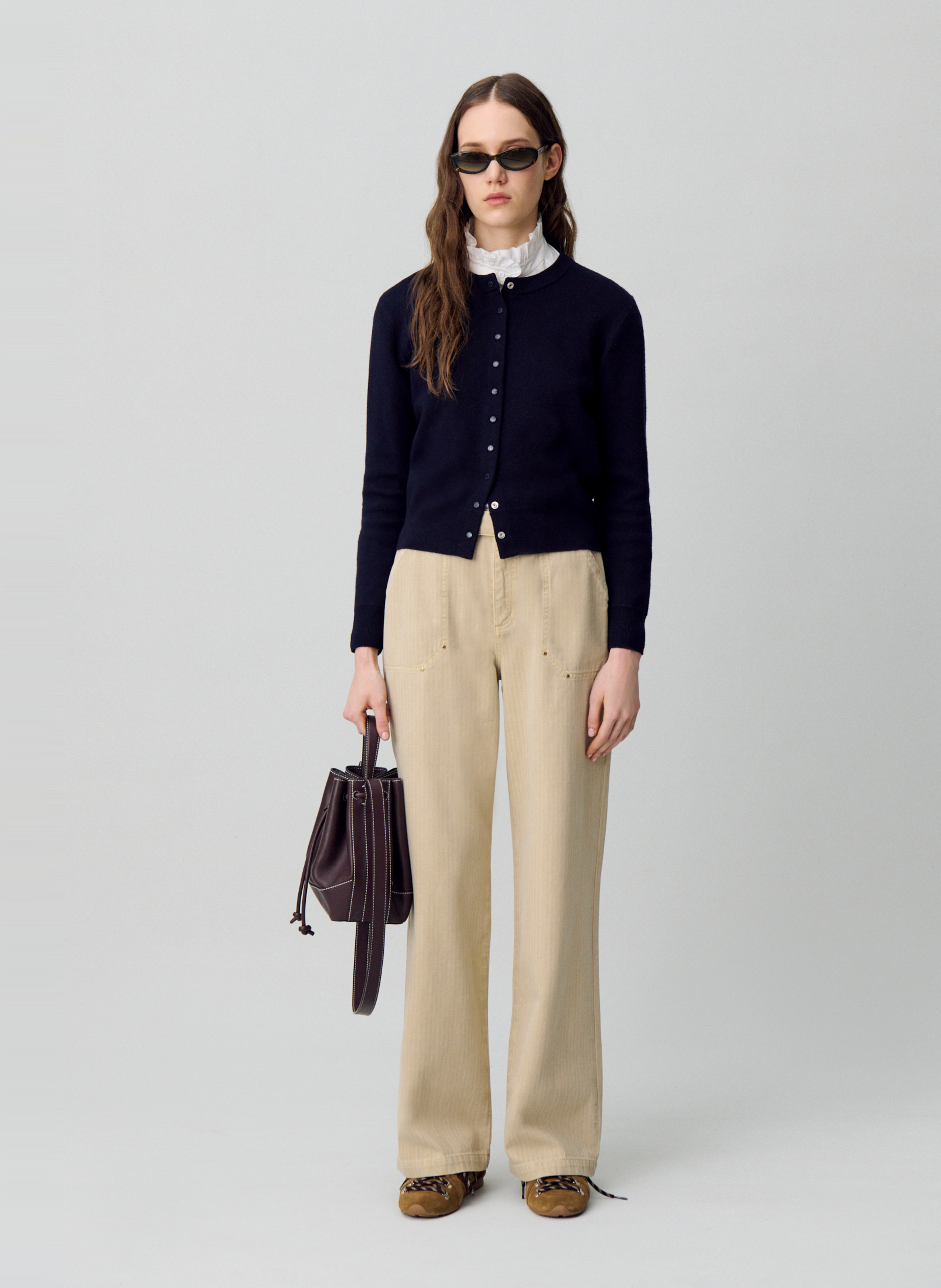 Cardigan col rond uni en laine mélangée CLAUDIE PIERLOT Bleu