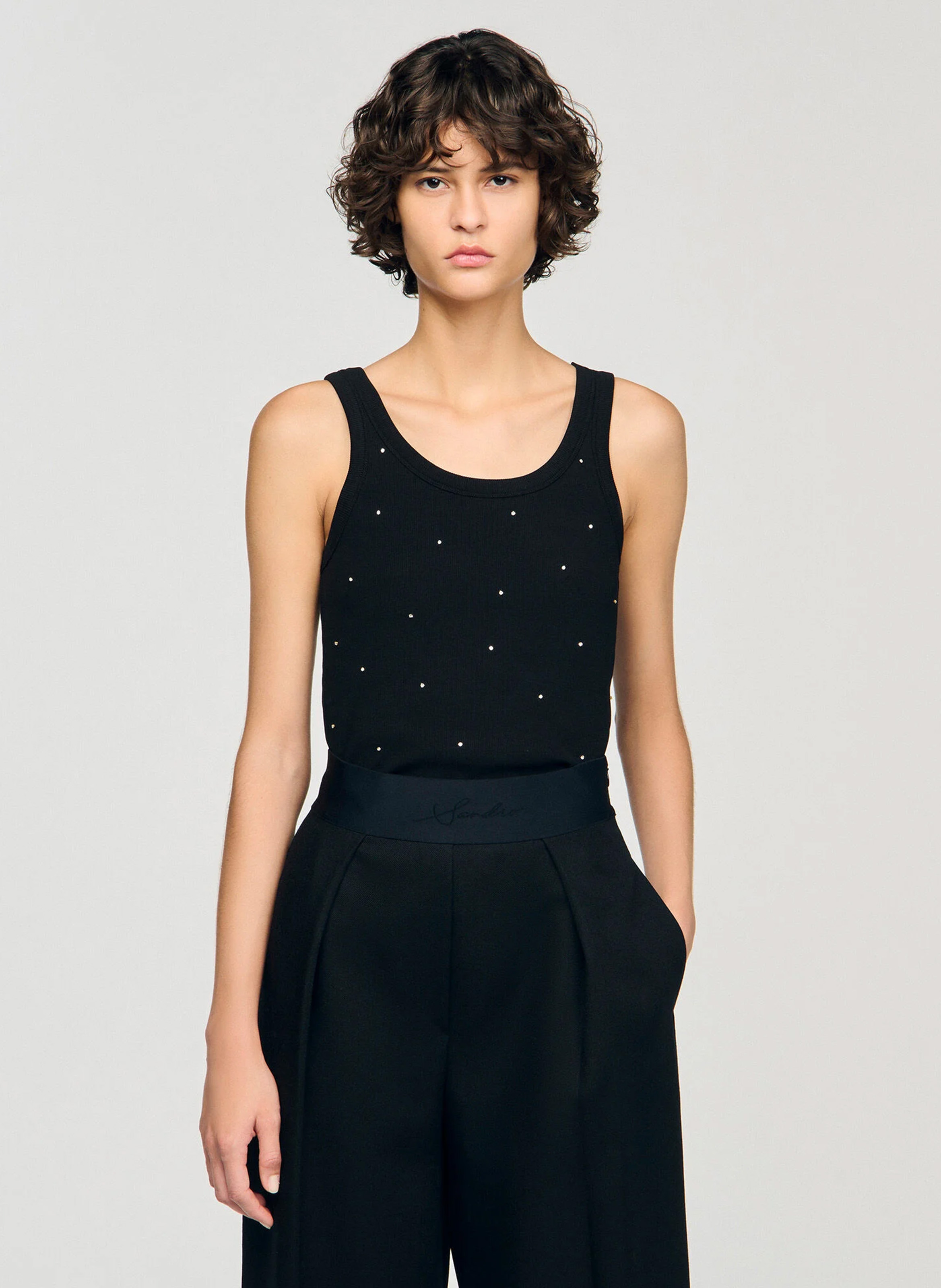 Débardeur strassé en coton SANDRO Noir