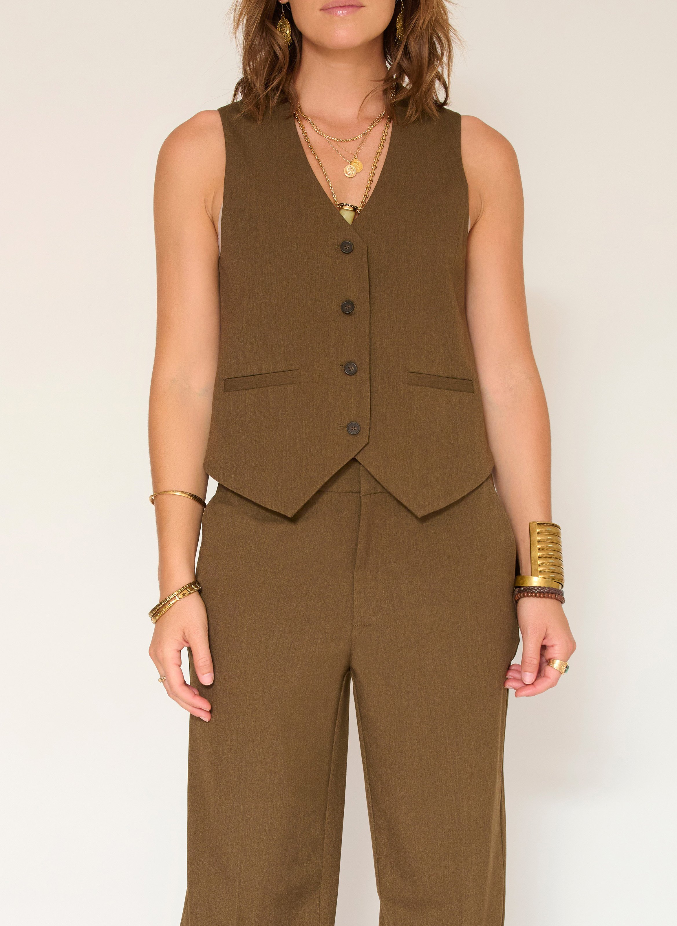 Gilet col V  MKT Kaki