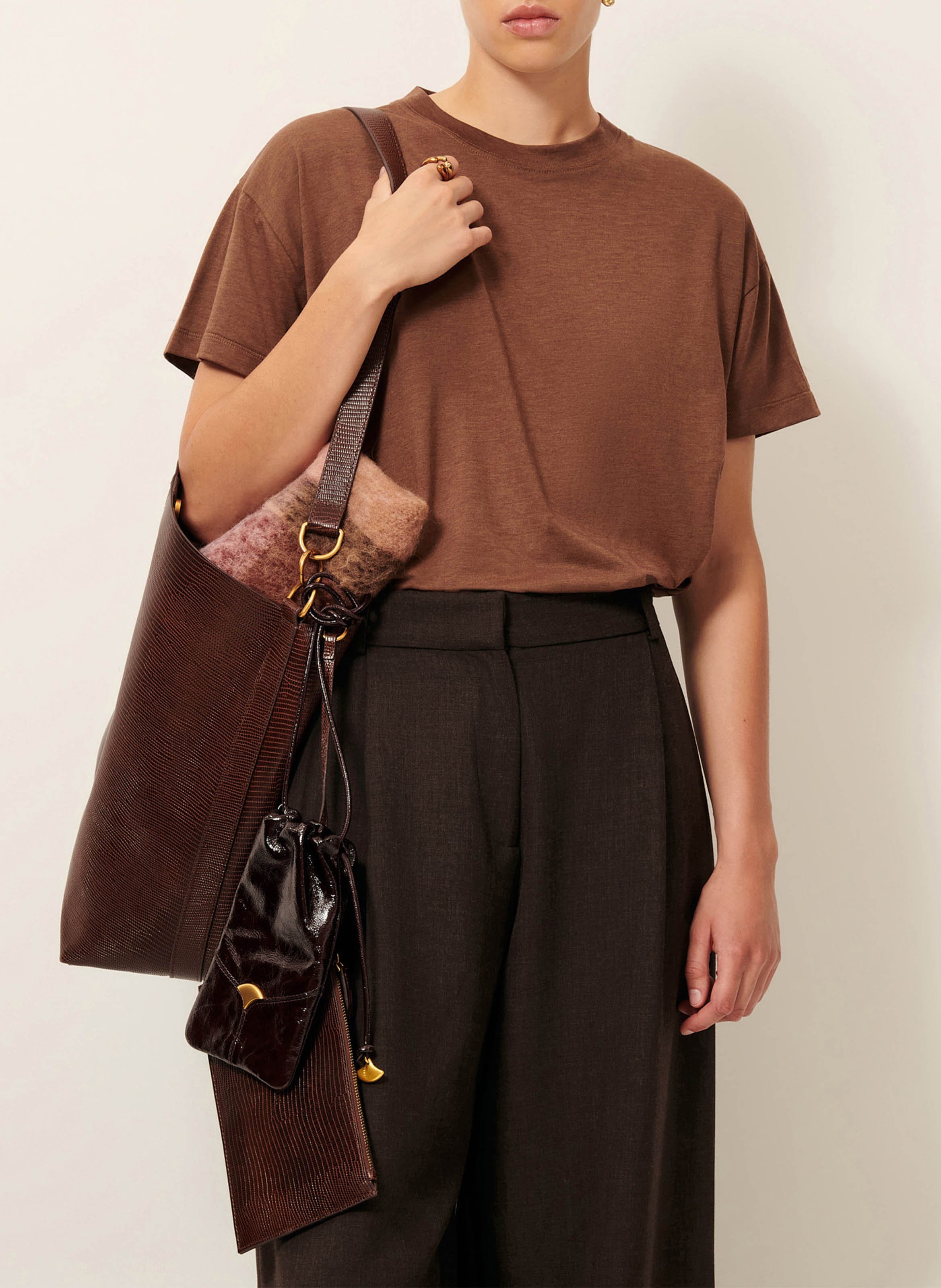 Grand cabas imprimé lézard en cuir SESSUN Marron