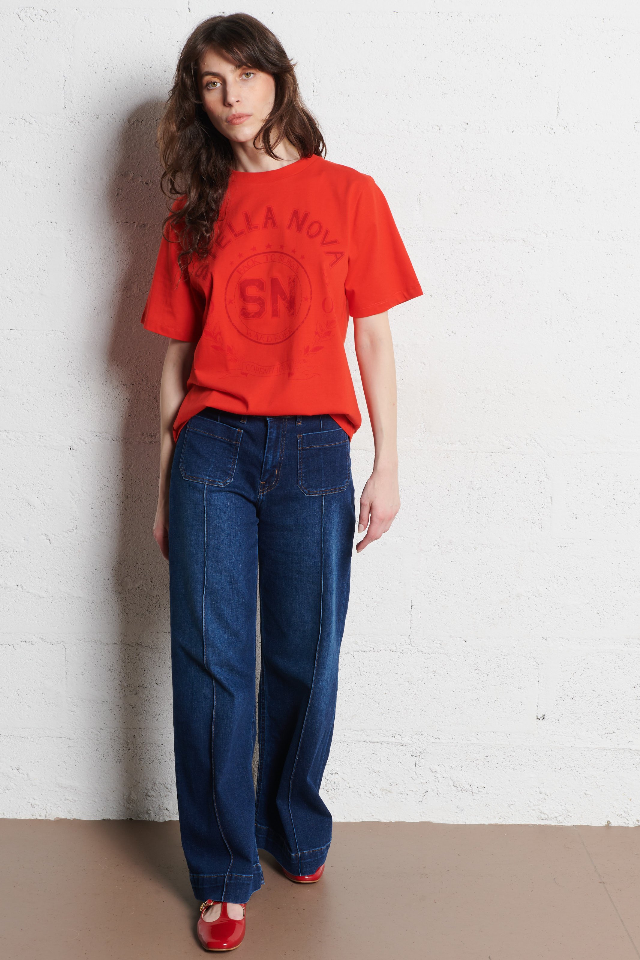 Tee-shirt droit col rond en coton STELLA NOVA Rouge