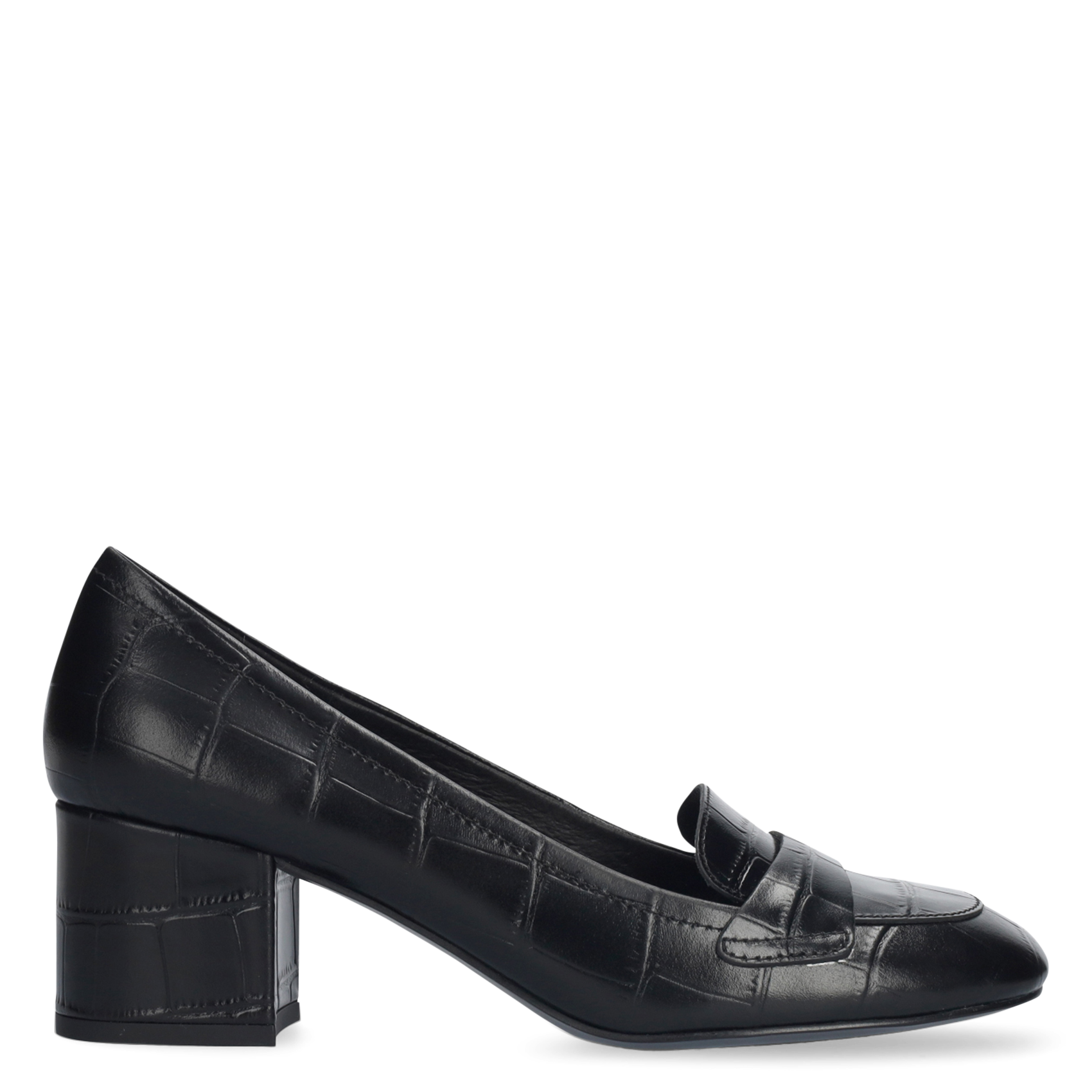 Crocodile effect leather heeled moccasins BIBI LOU Black