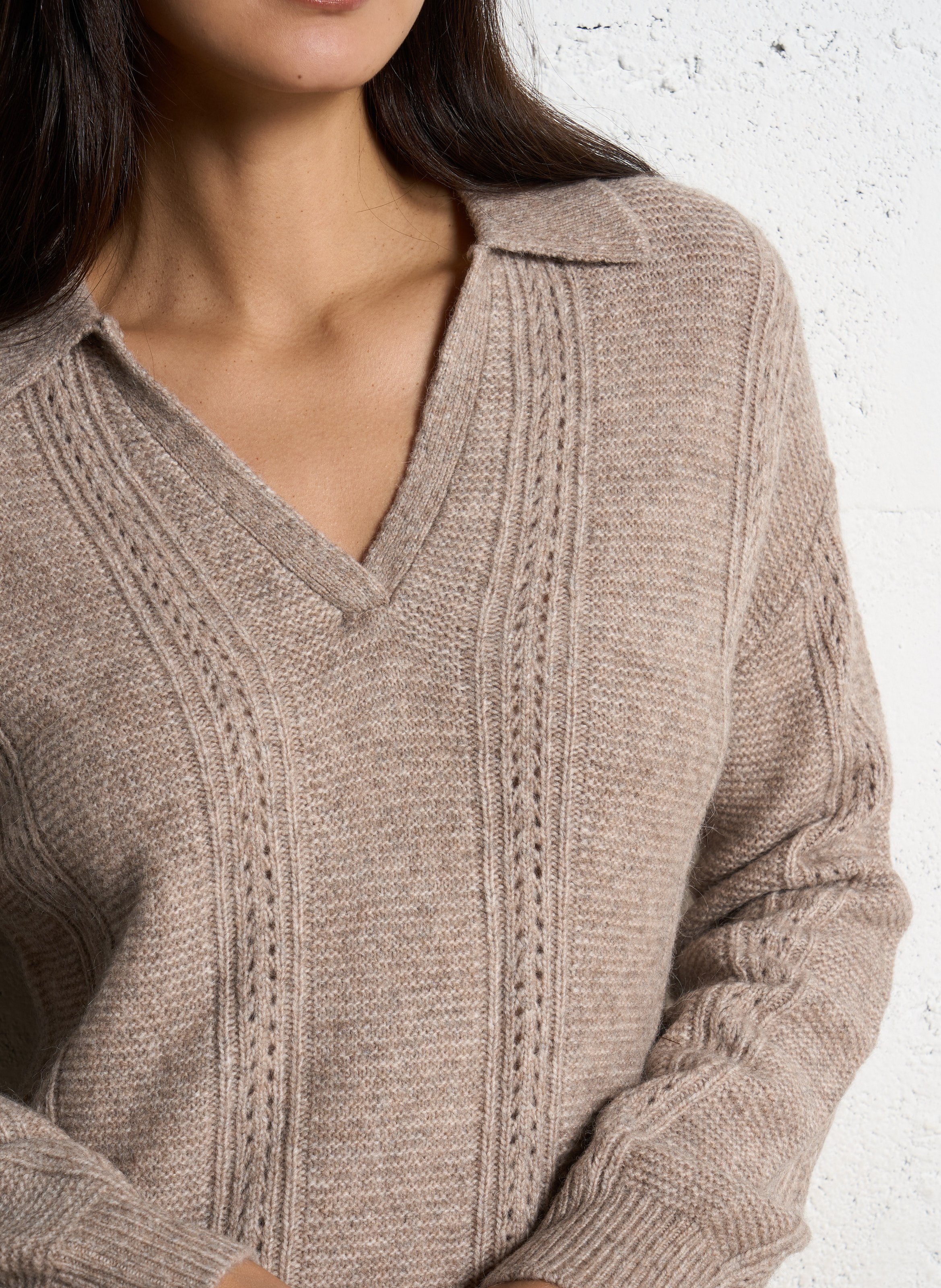 Pull oversize col V  SUD EXPRESS Marron