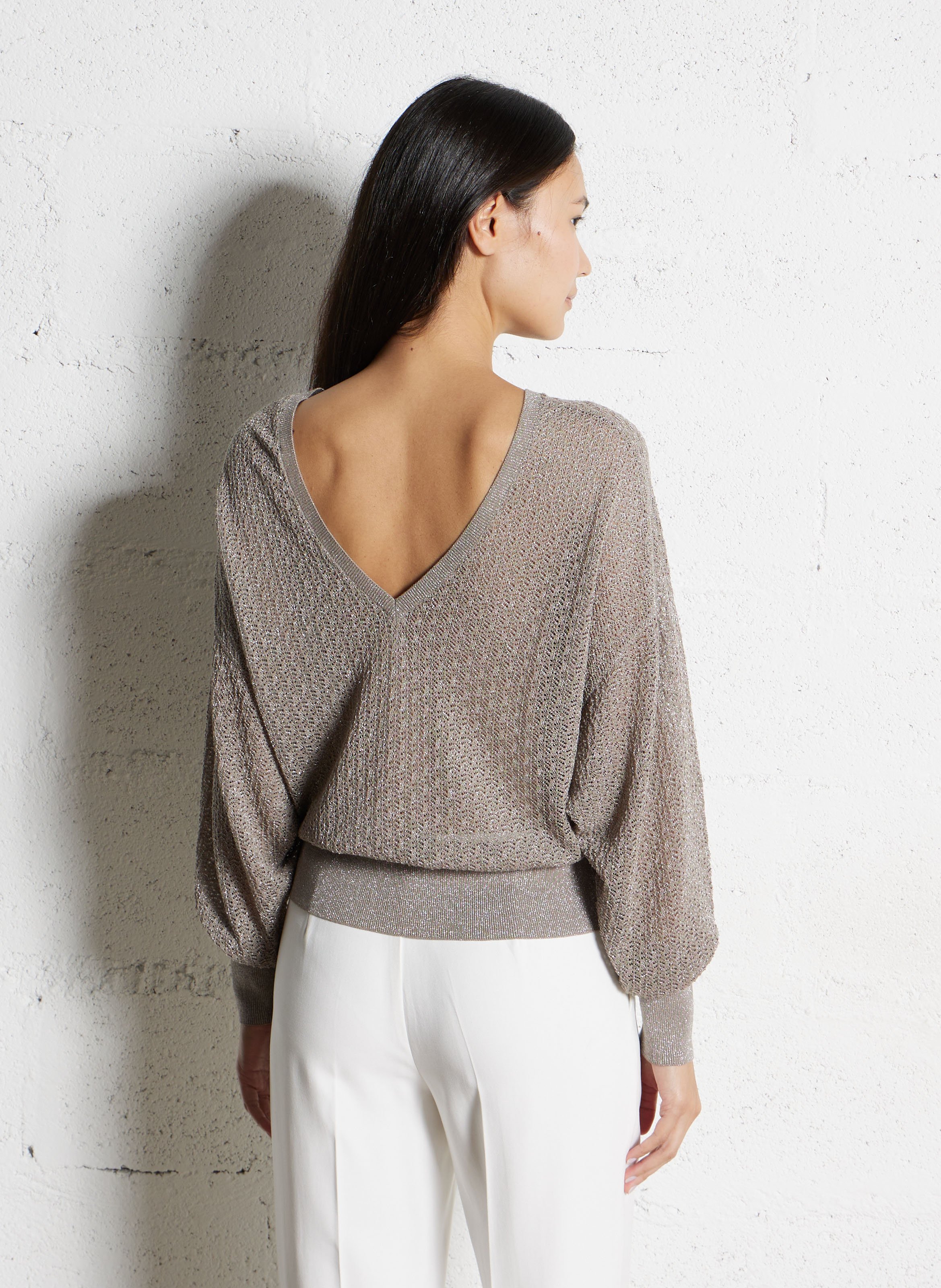 Jersey amplio de cuello redondo en punto brillante IKKS Beige