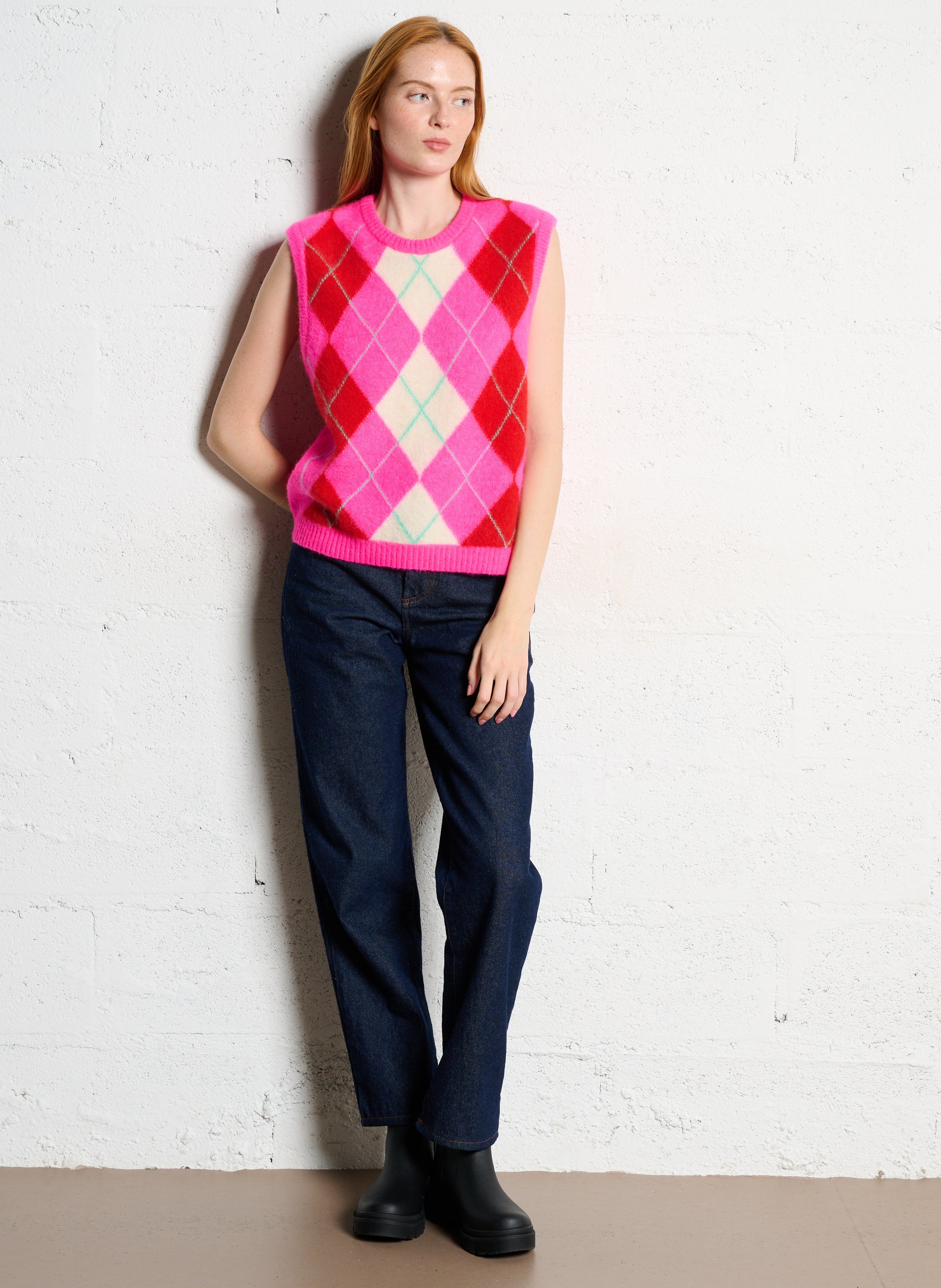 Pull col rond jacquard AMERICAN VINTAGE Rose