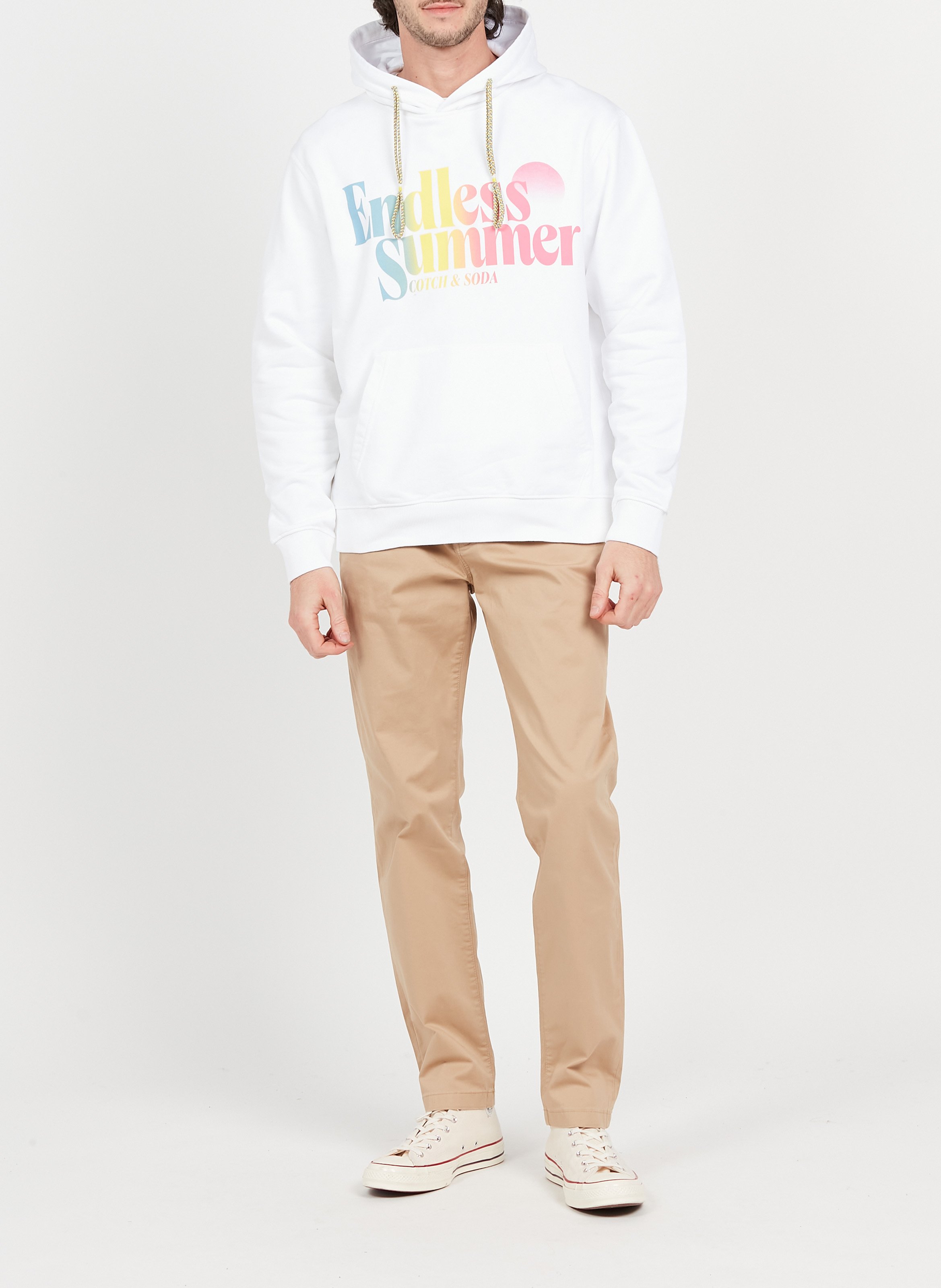 Regular-fit, katoenen sweater met capuchon en zeefdruk SCOTCH AND SODA Wit