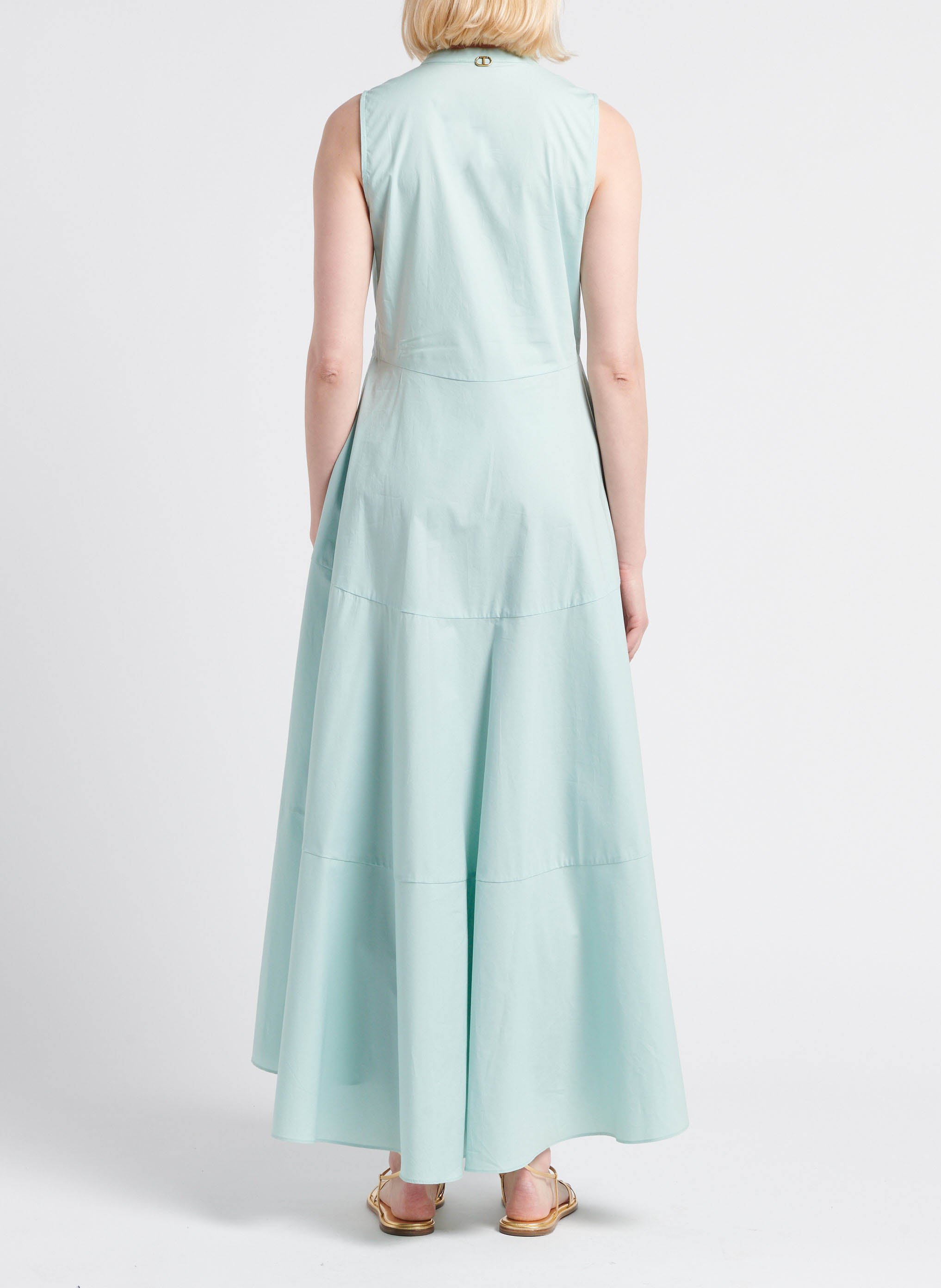 Langes Kleid aus Baumwoll-Mix mit V-Ausschnitt TWINSET Grun