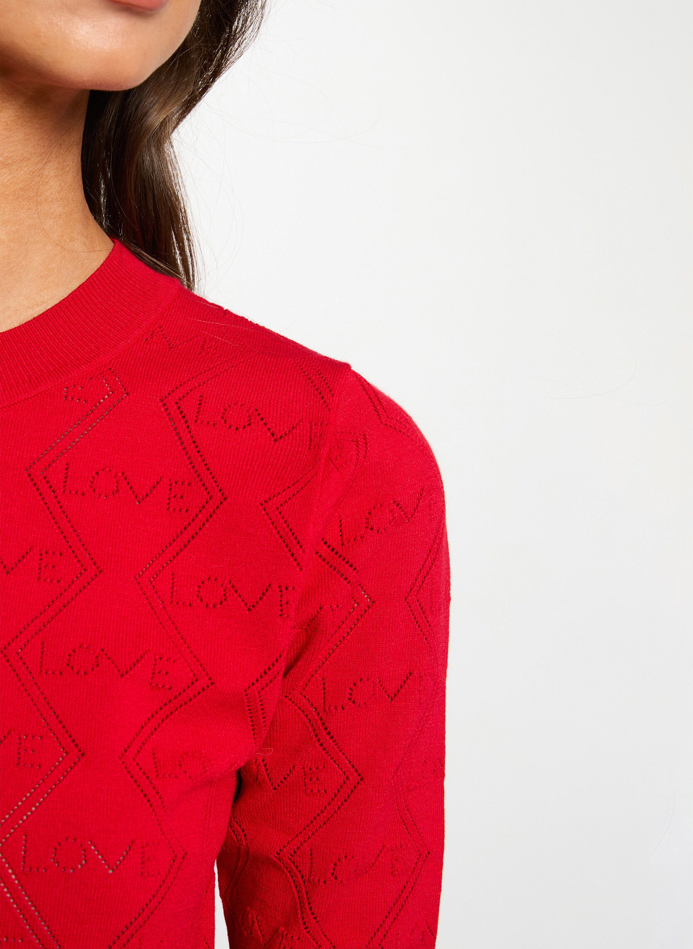 Pull droit col rond à détails ajourés Rouge