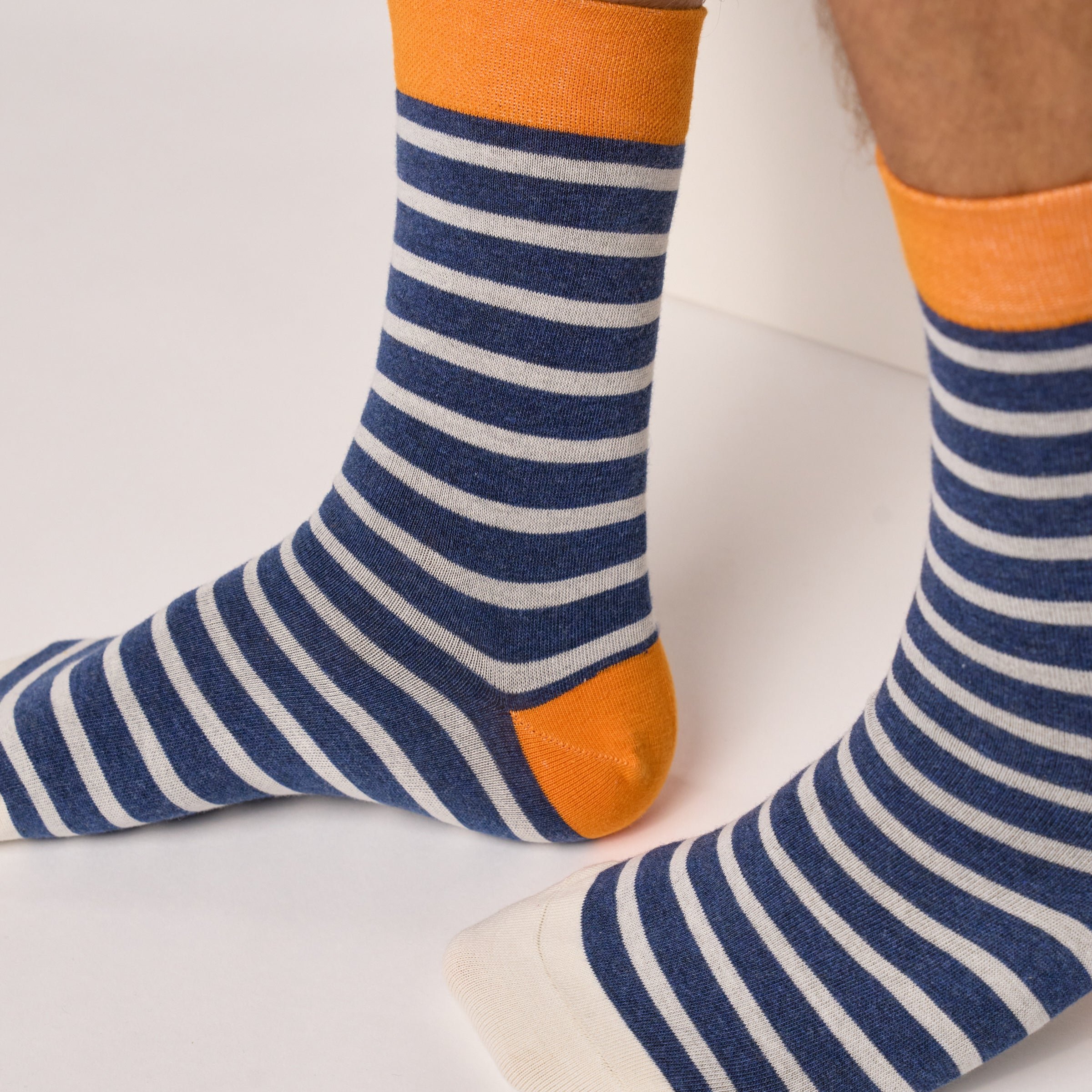Combed Cotton Socks with Wide Stripes BILLYBELT Blue