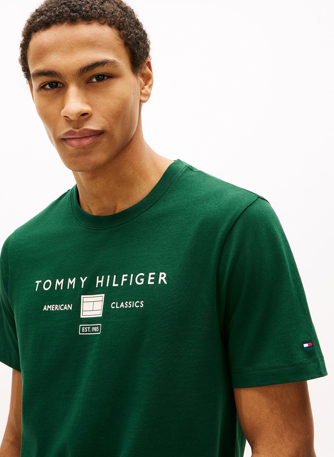 Gerade geschnittenes Rundhals-T-Shirt mit Siebdruck TOMMY HILFIGER Grun