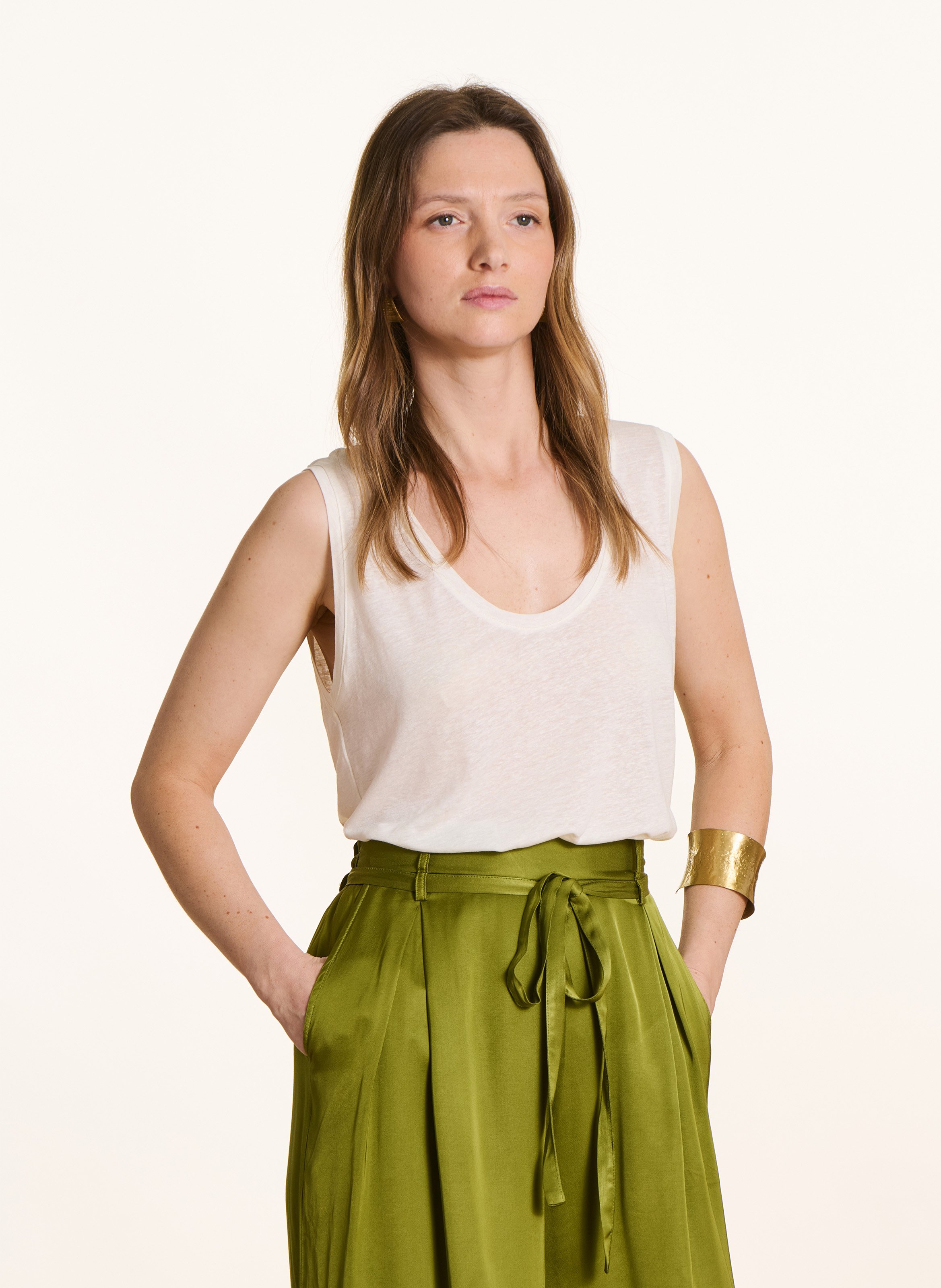 Débardeur droit col rond uni LA FEE MARABOUTEE Blanc