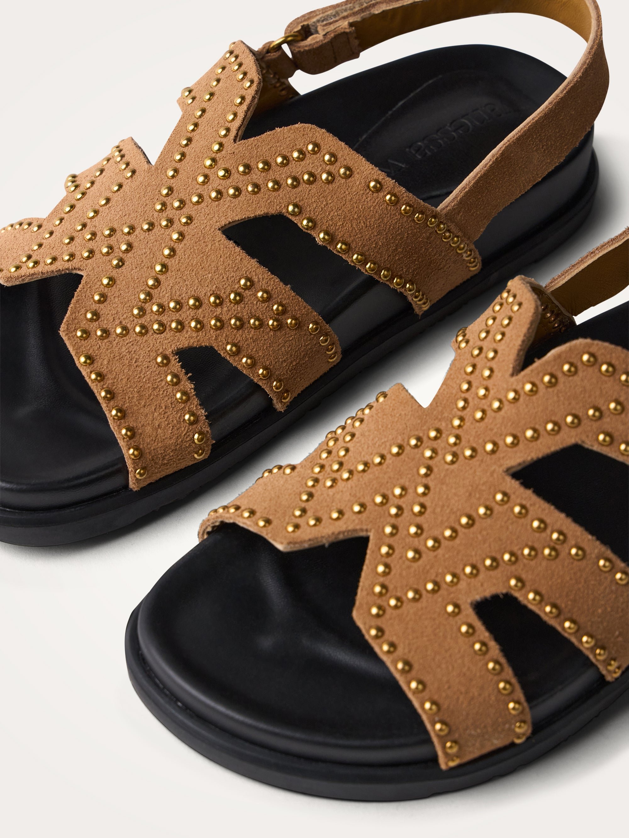 Flat suede sandals with studded straps VANESSA WU Brown