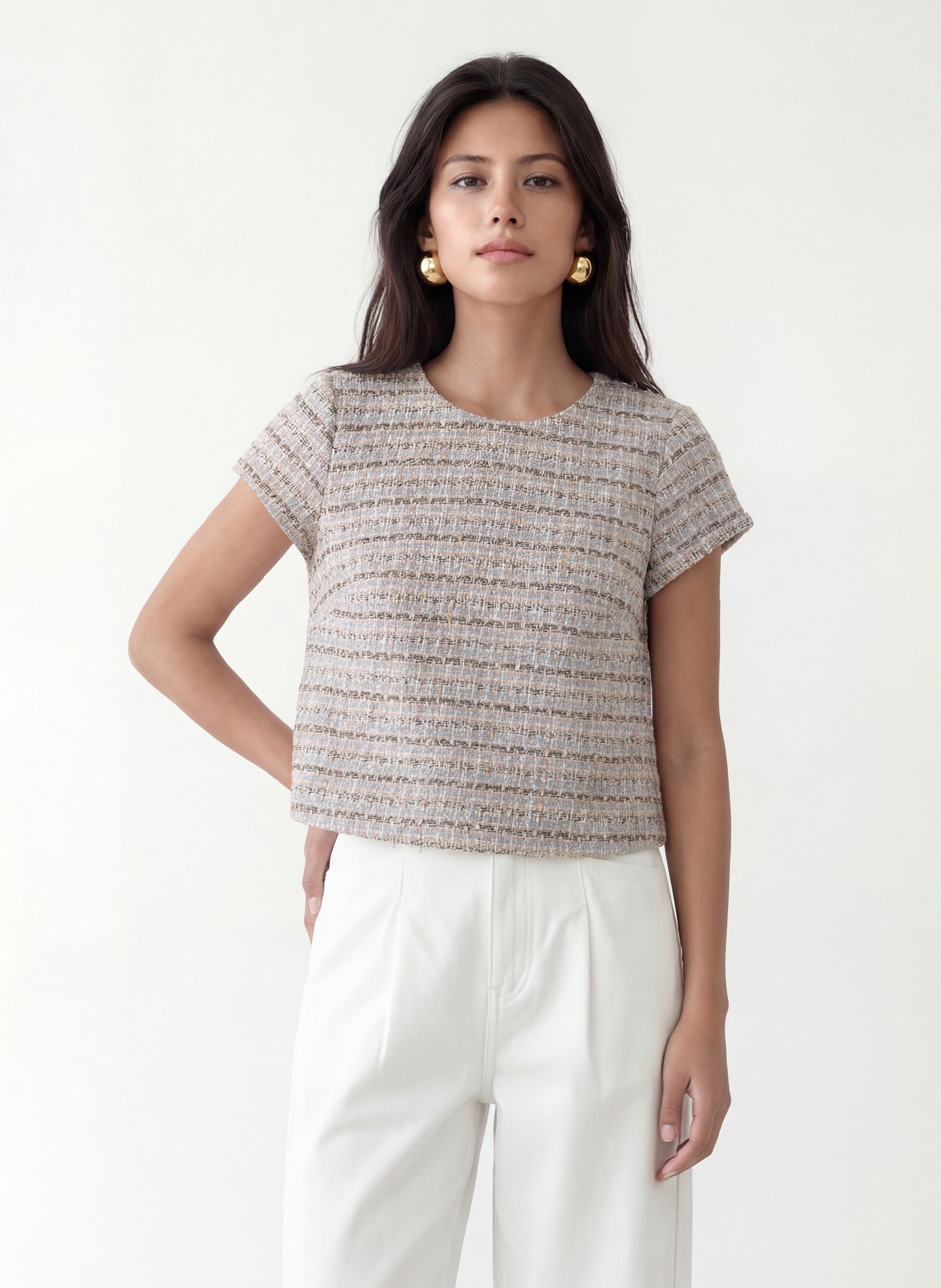 Oberteil mit Rundhalsausschnitt aus Tweed KOOKAI Orange