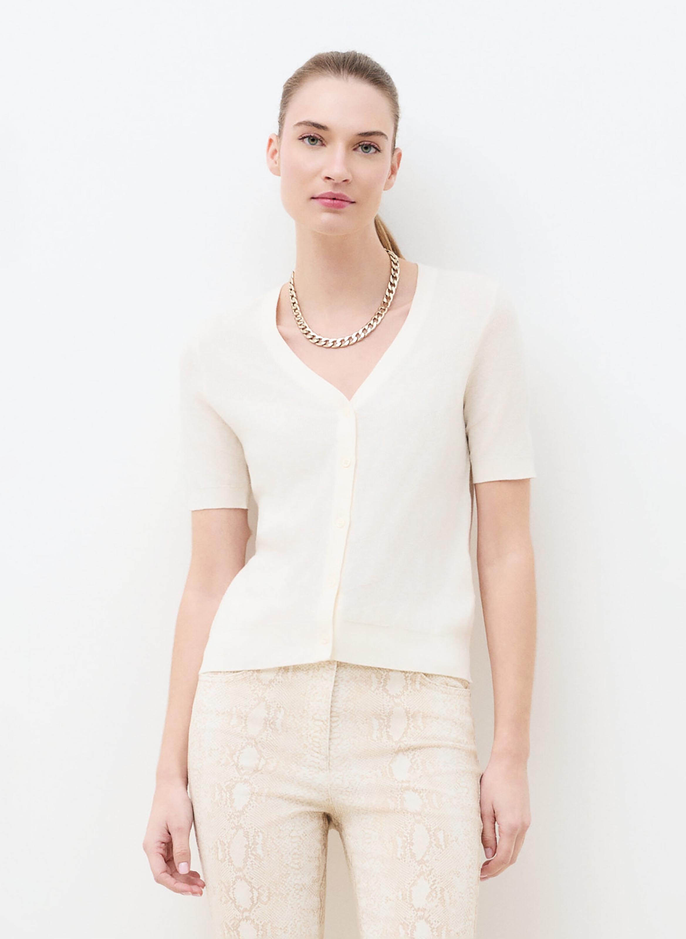 Gilet col V en coton mélangé CAROLL Beige