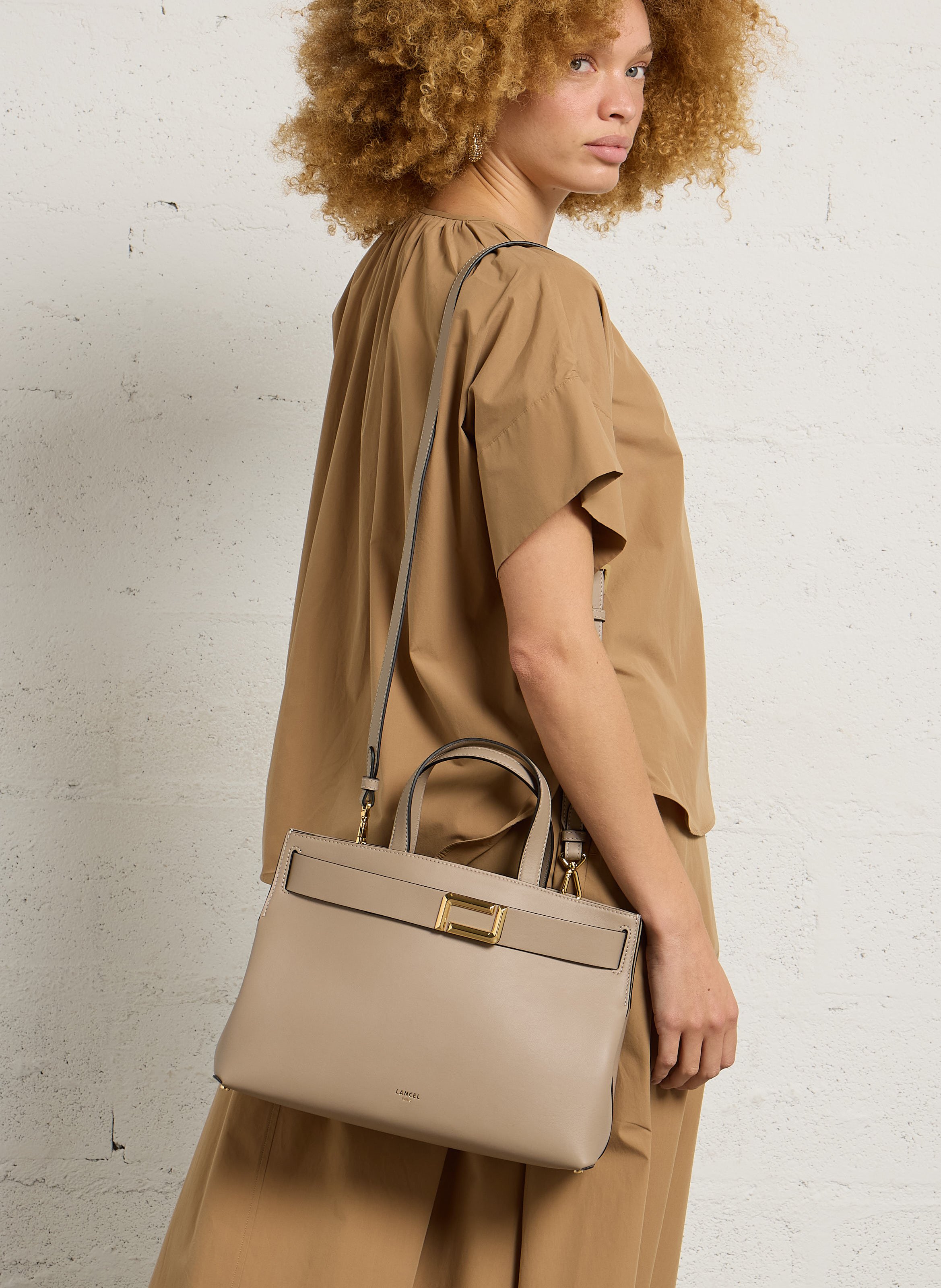 Grote leren shopper Quadrille LANCEL Beige