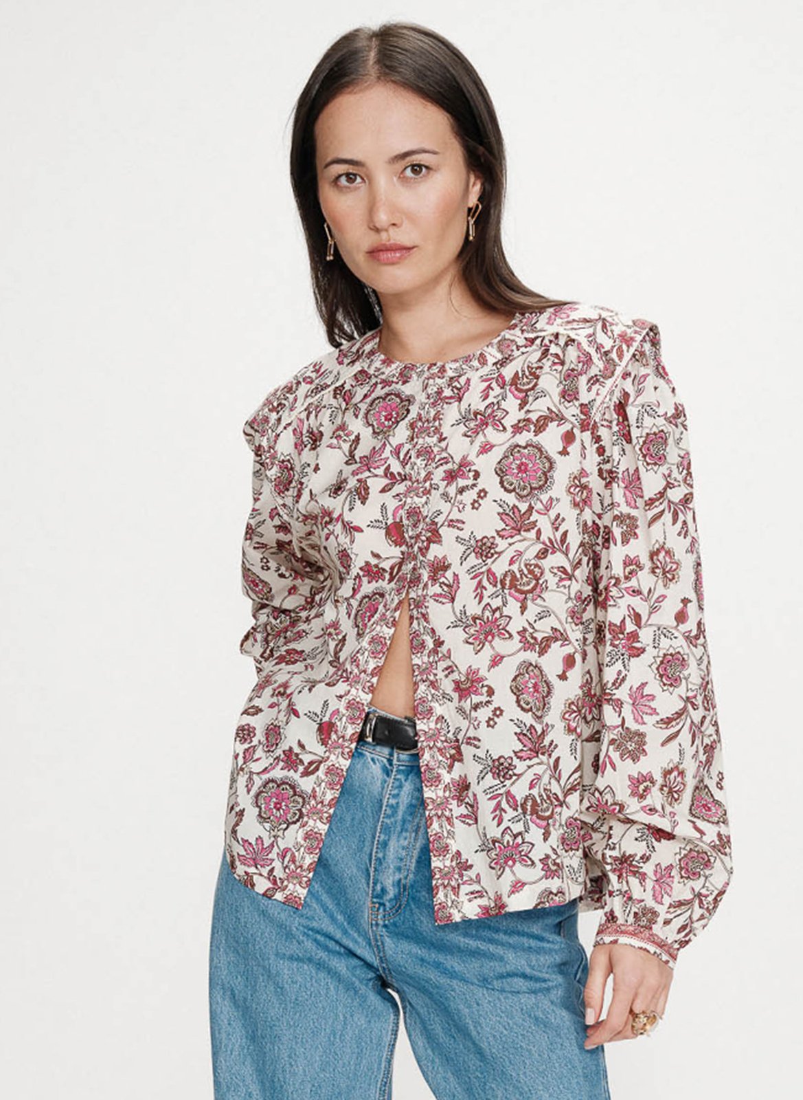 Blouse col rond droite imprimée GRACE ET MILA Rose