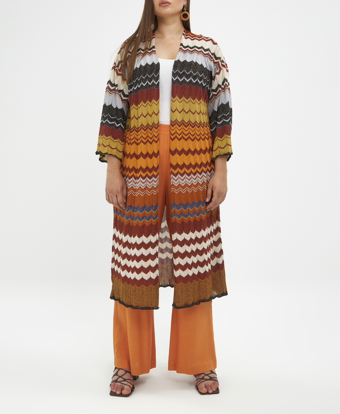 Gilet droit ouvert tricoté à fils métallisés MAT FASHION Marron