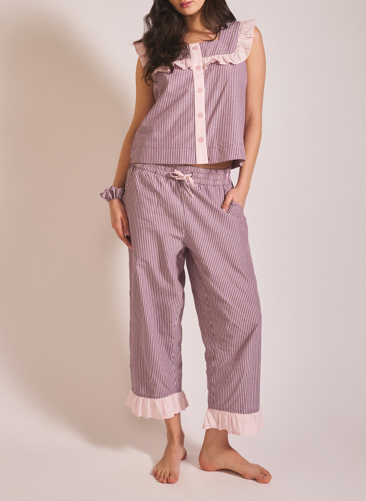 Pyjama-Set aus gestreifter Baumwolle TBCO Rot