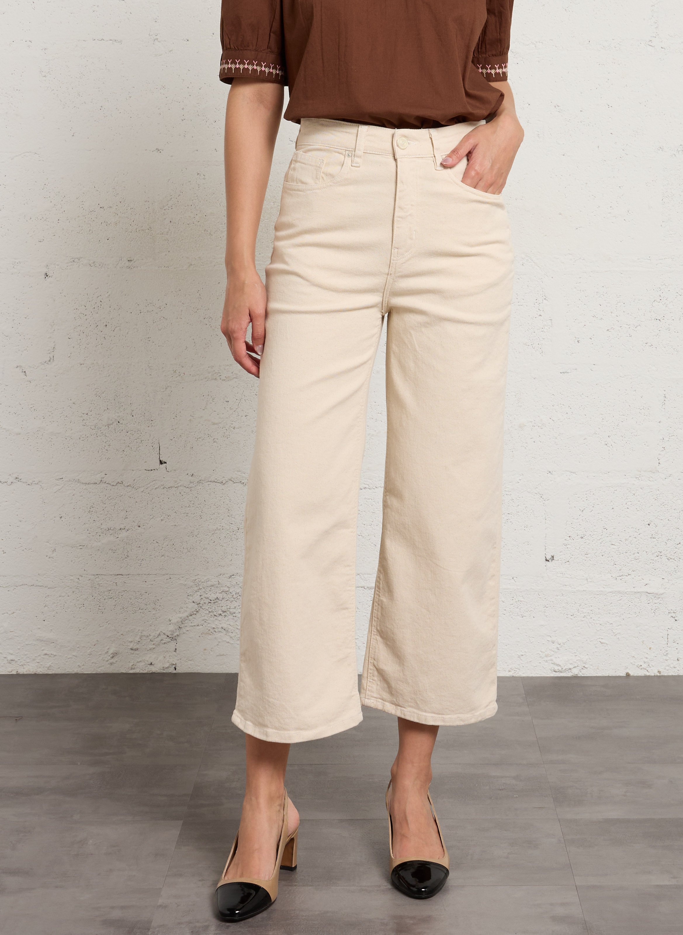 Cotton-blend wide-leg jeans SUD EXPRESS Beige