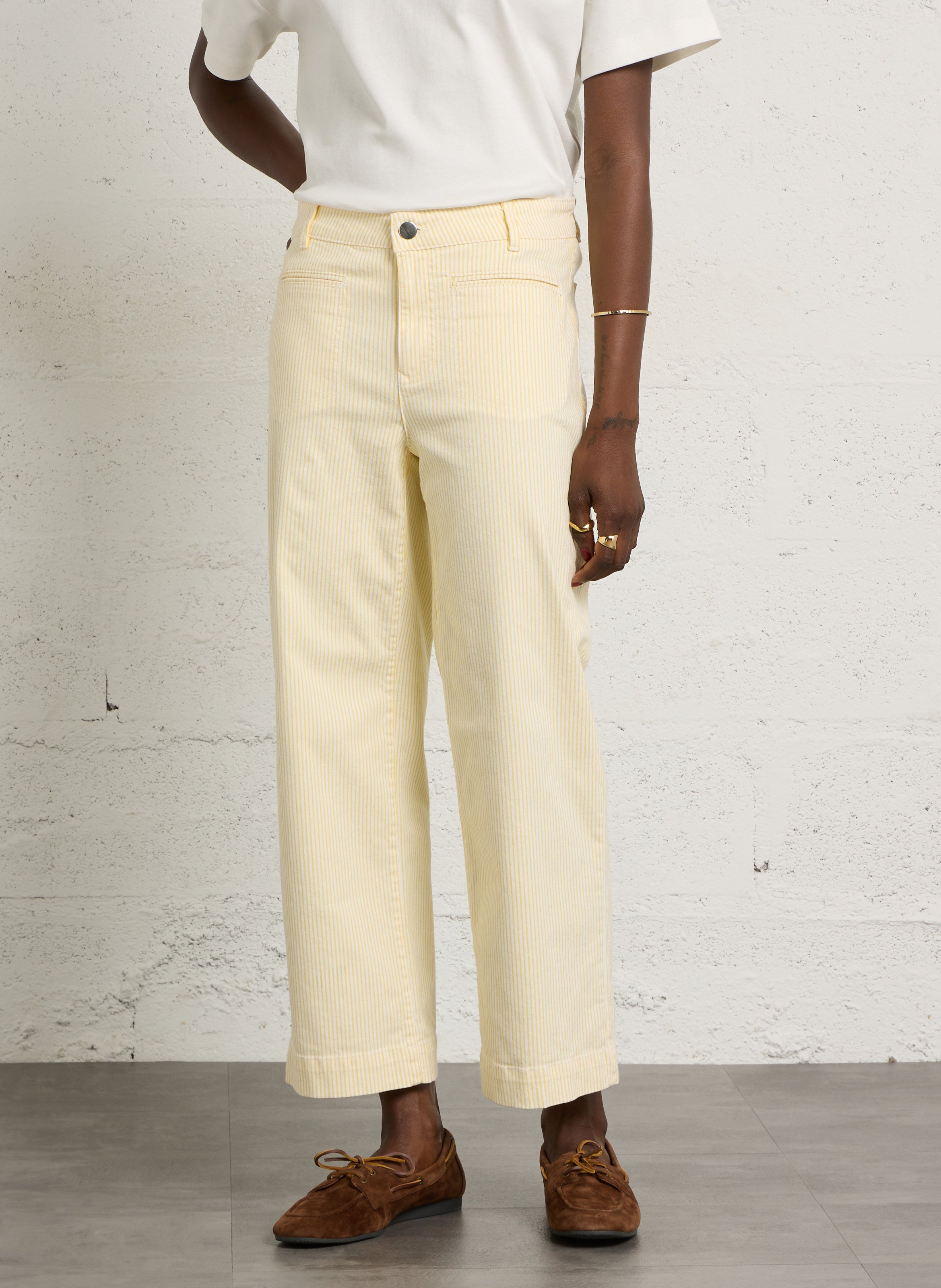 Jean cropped en coton mélangé rayé MAISON 123