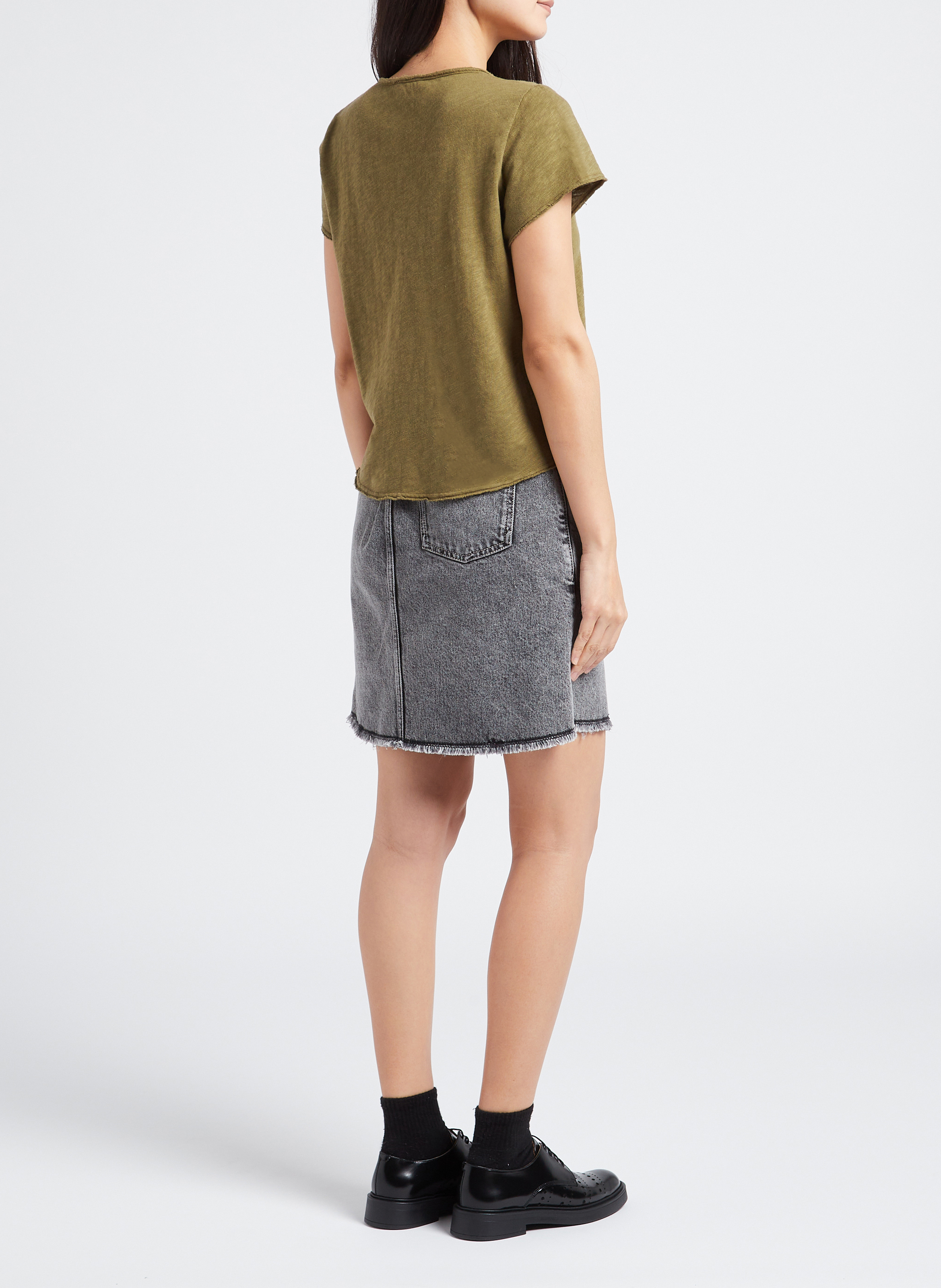 Gerade geschnittenes Baumwoll-T-Shirt mit ungesäumten Schnittkanten AMERICAN VINTAGE Khaki