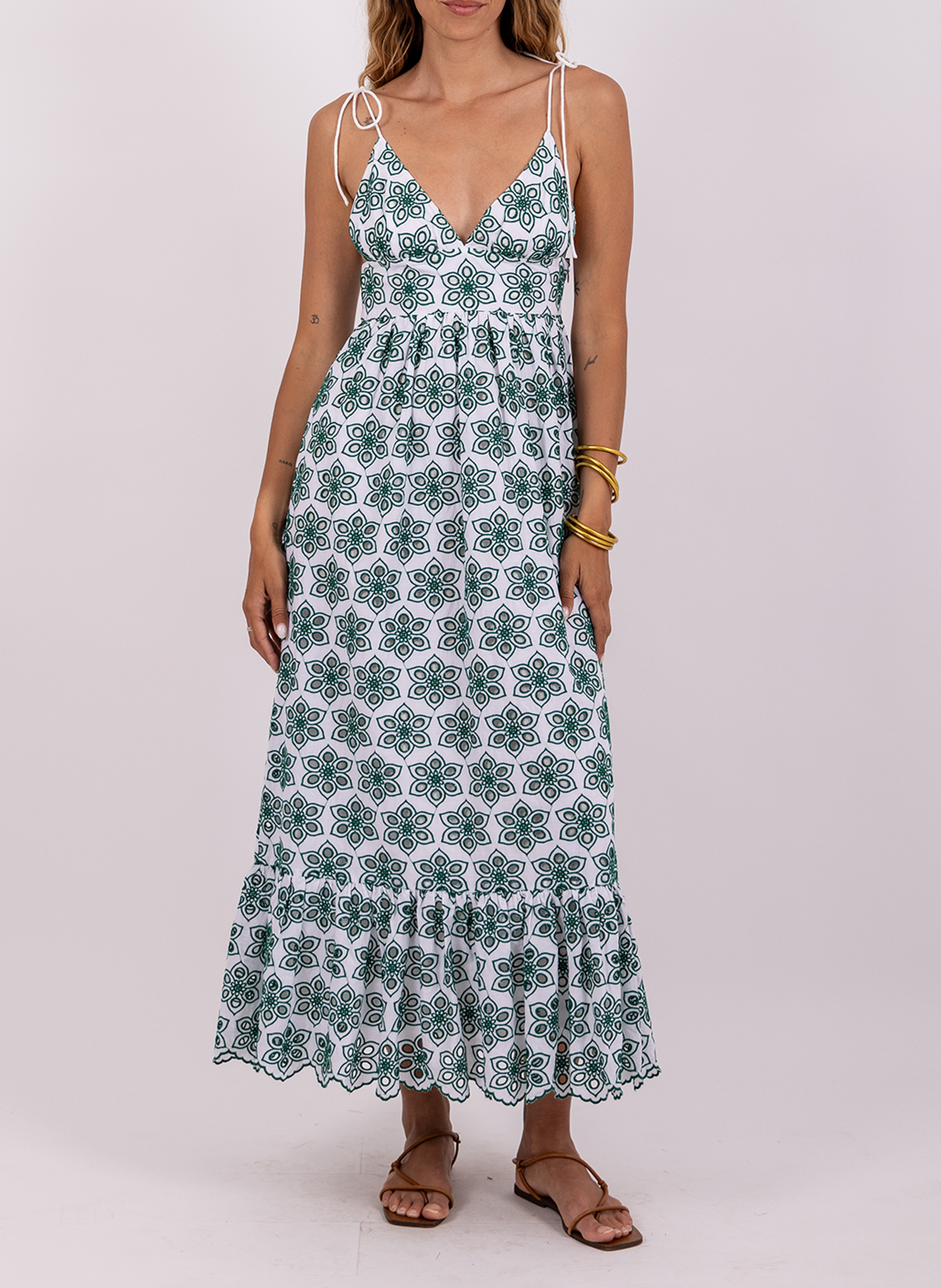 Long embroidered dress with thin straps SUNDRESS