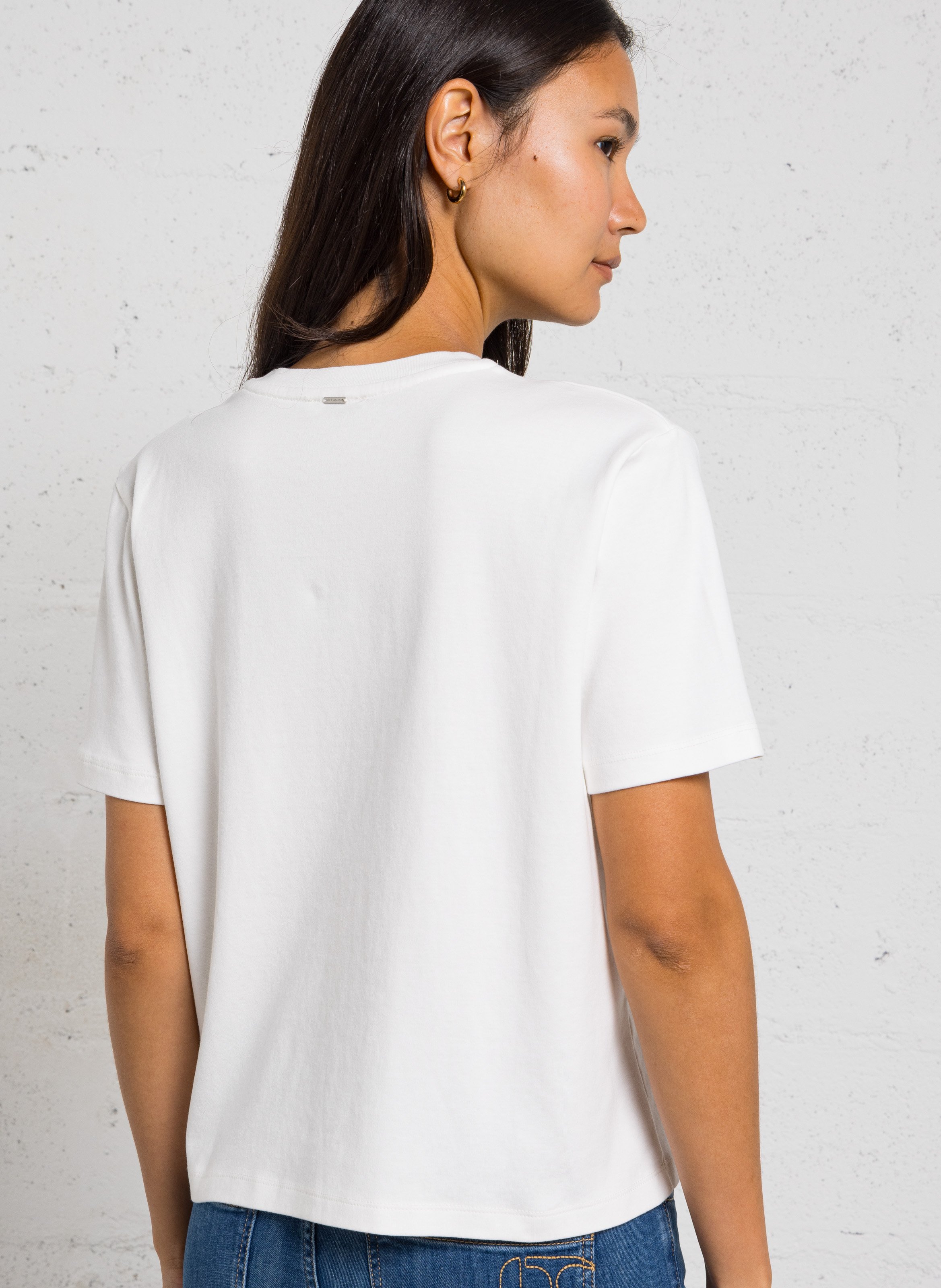 Tee-shirt ample col rond sérigraphié en coton IKKS Blanc