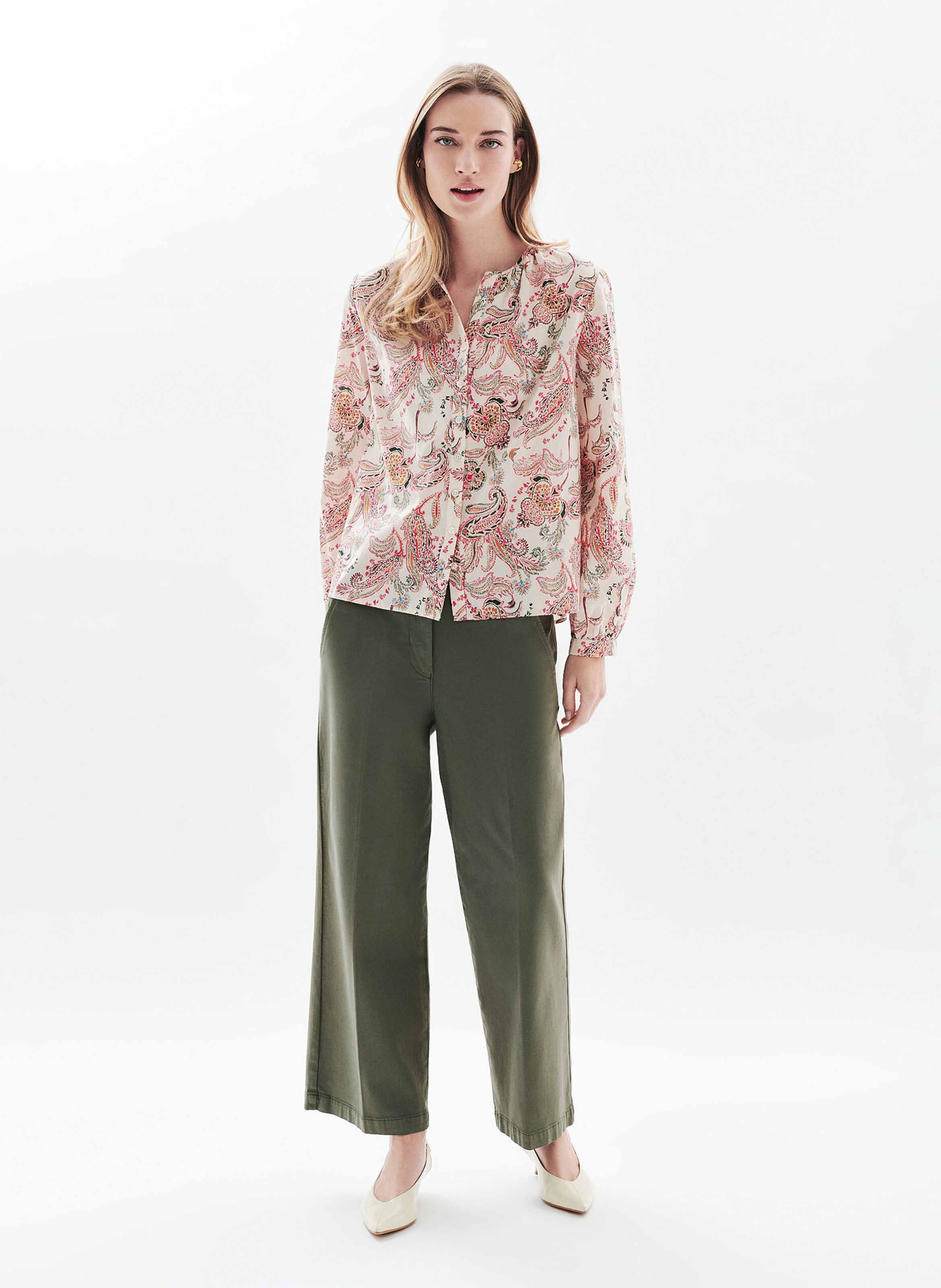 Chemise col rond en coton CAROLL Beige