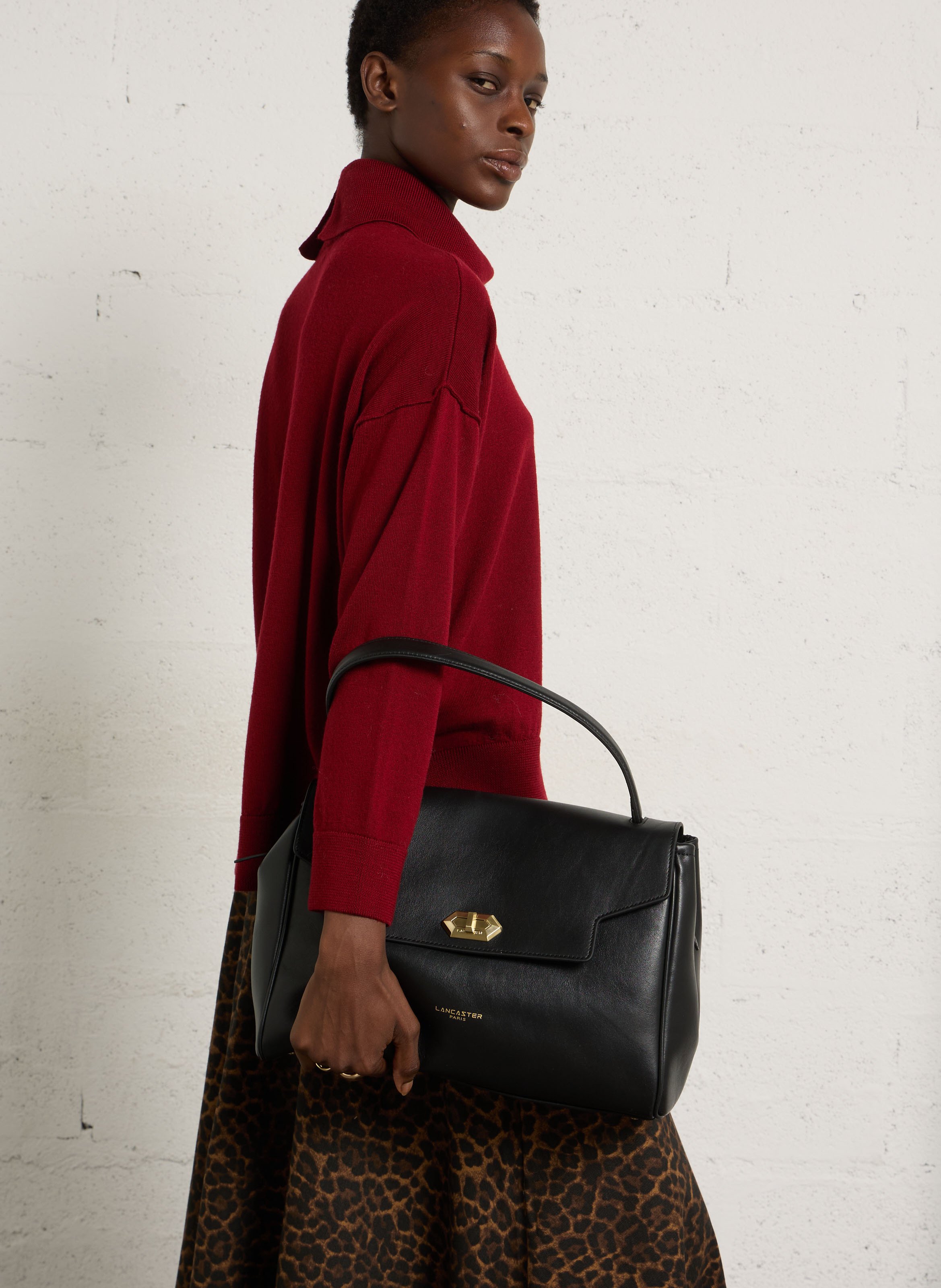 Leather handbag LANCASTER PARIS Black